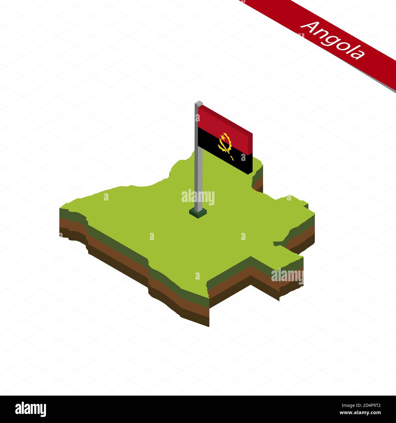 Isometric map and flag of Angola. 3D isometric shape of Angola. Vector ...