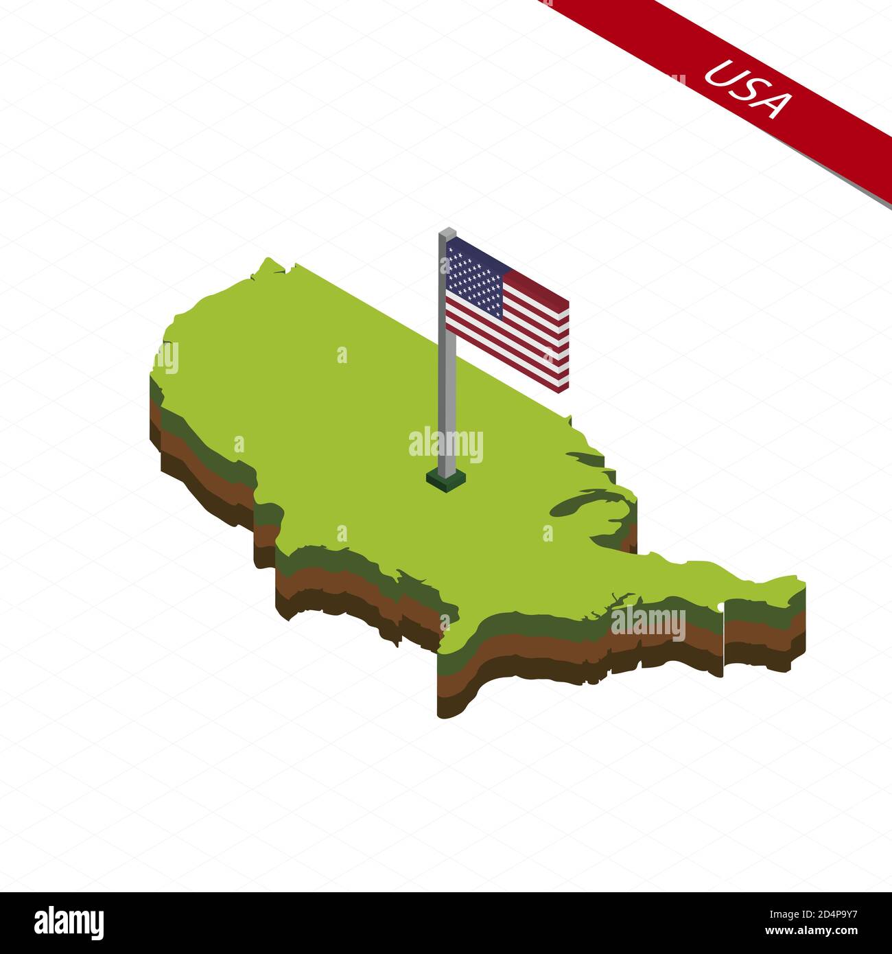 Isometric map and flag of USA. 3D isometric shape of United States of America. Vector Illustration. Stock Vector