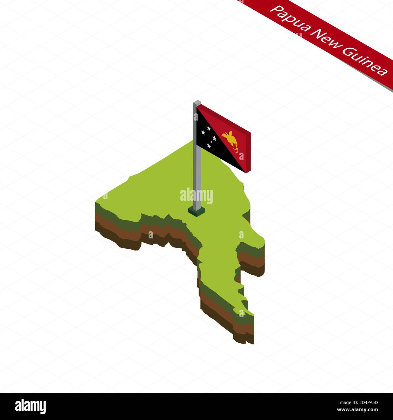 Isometric map and flag of Papua New Guinea. 3D isometric shape of Papua New Guinea. Vector Illustration. Stock Vector