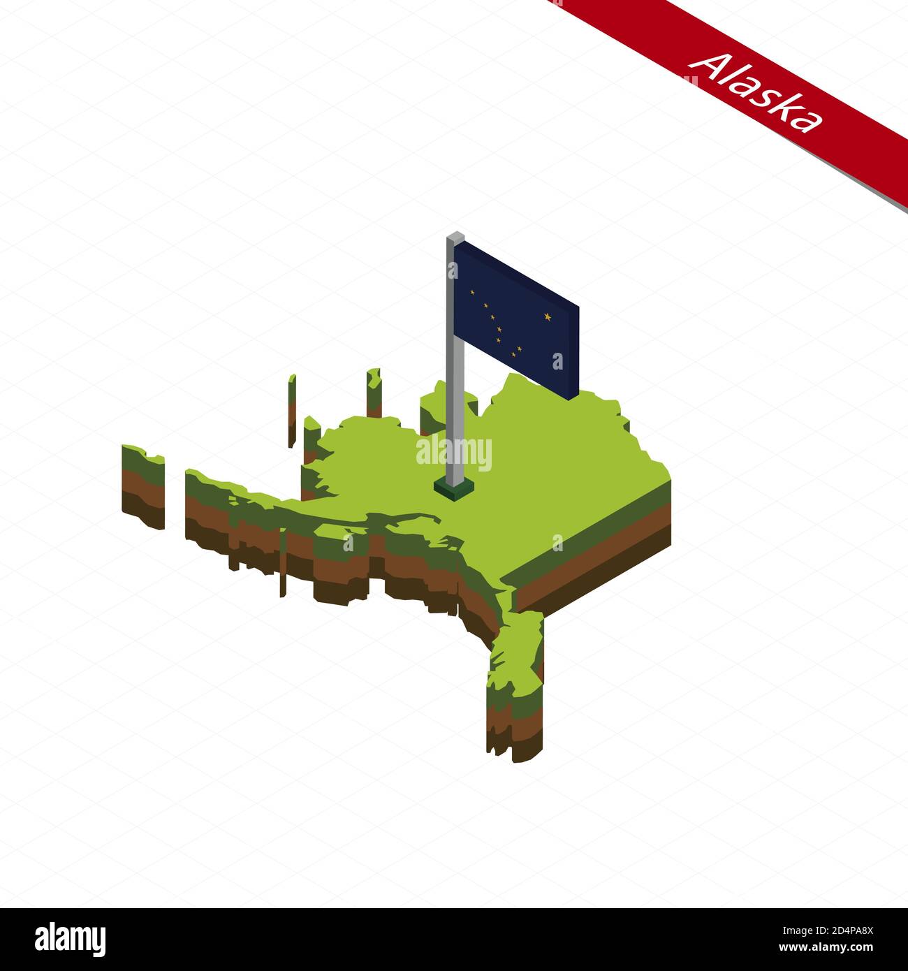 Isometric map and flag of Alaska. 3D isometric shape of Alaska State ...