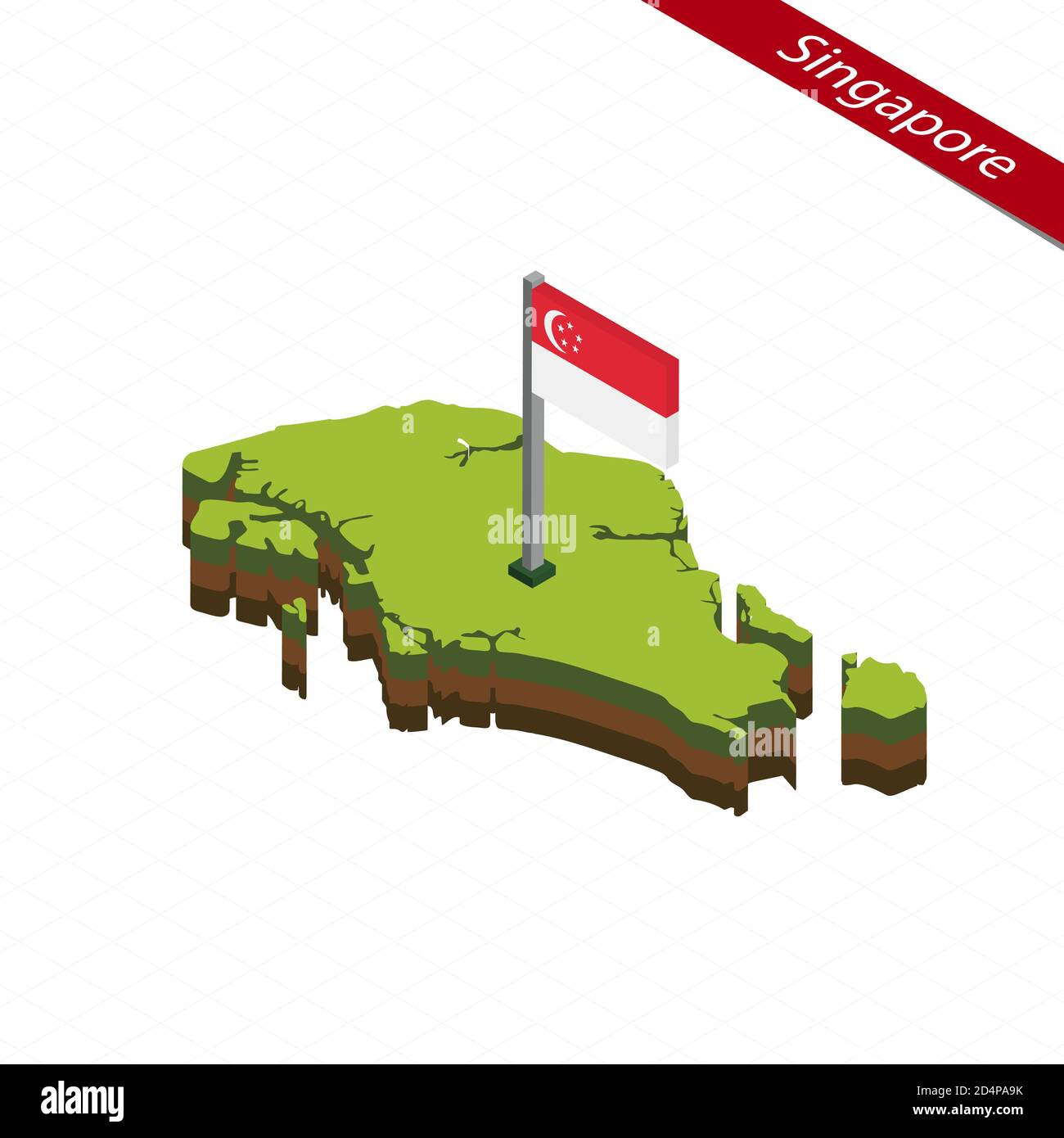 Isometric map and flag of Singapore. 3D isometric shape of Singapore. Vector Illustration. Stock Vector