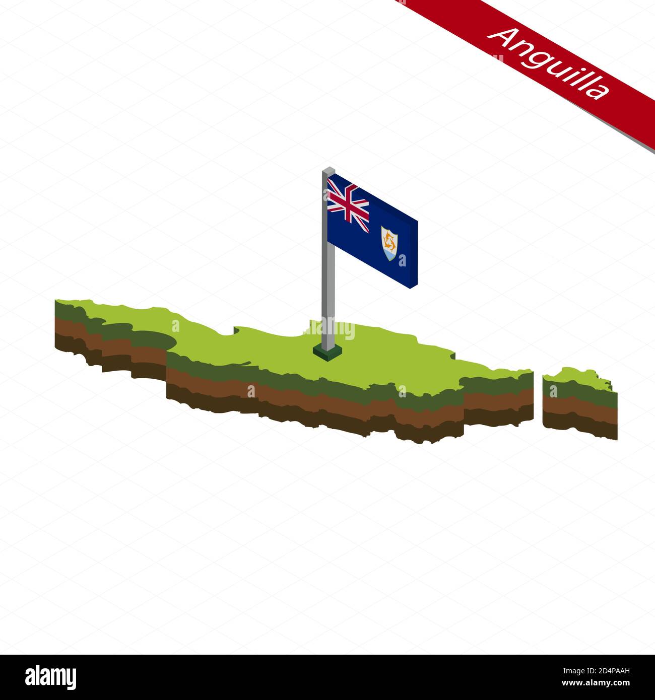 Isometric map and flag of Anguilla. 3D isometric shape of Anguilla. Vector Illustration. Stock Vector