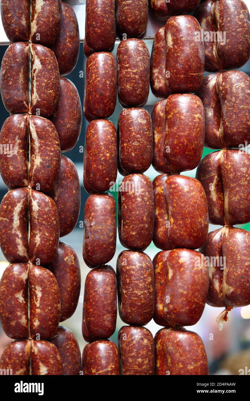 Turkish sausage, bologna. Spicy fermented meat Stock Photo Alamy