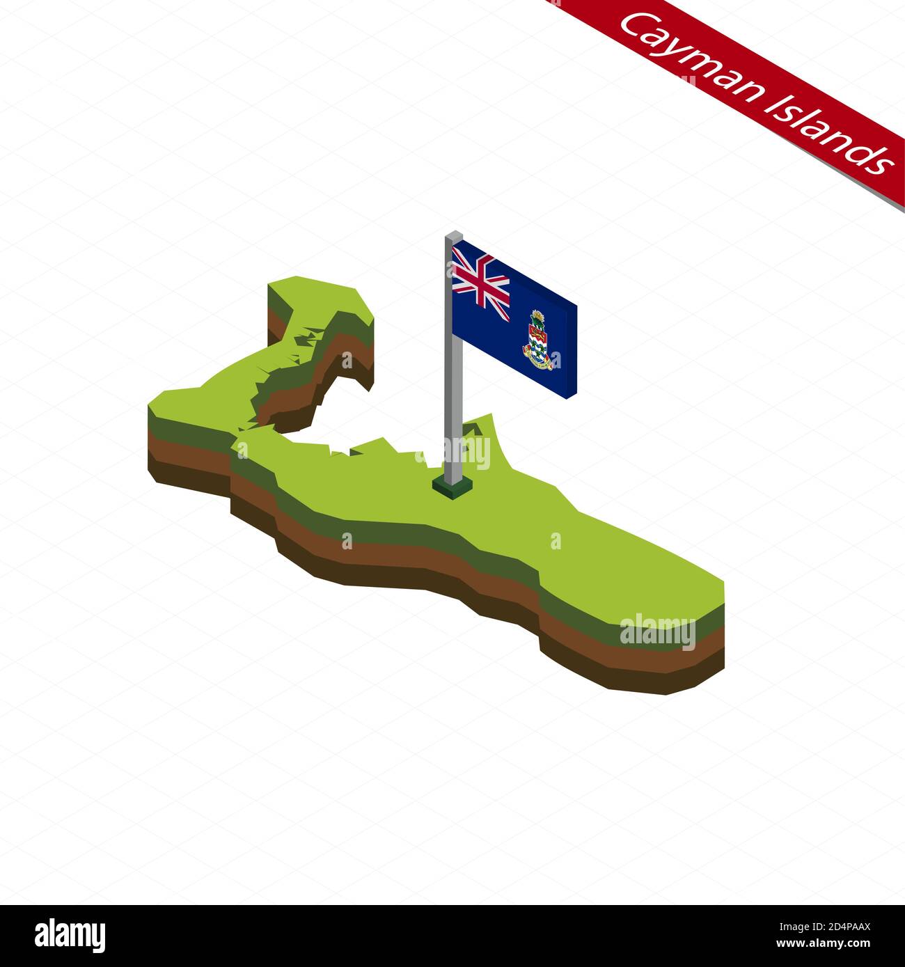 Isometric map and flag of Cayman Islands. 3D isometric shape of Cayman Islands. Vector Illustration. Stock Vector