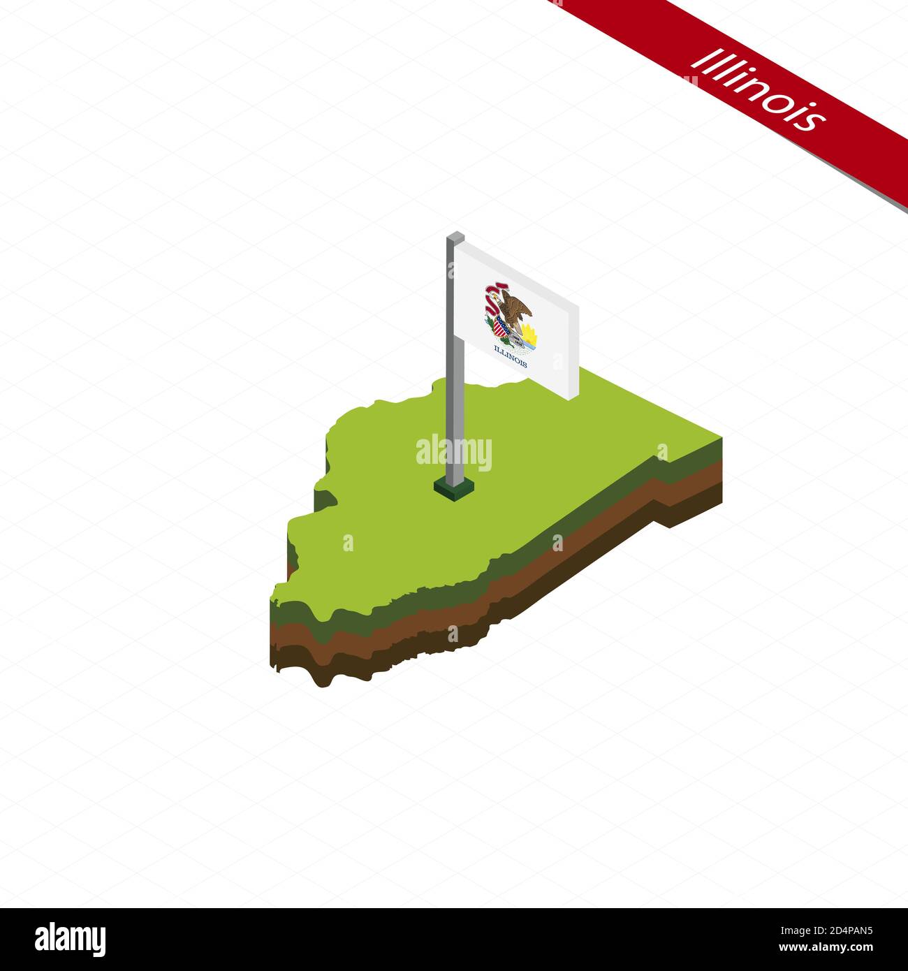 Isometric map and flag of Illinois. 3D isometric shape of Illinois ...