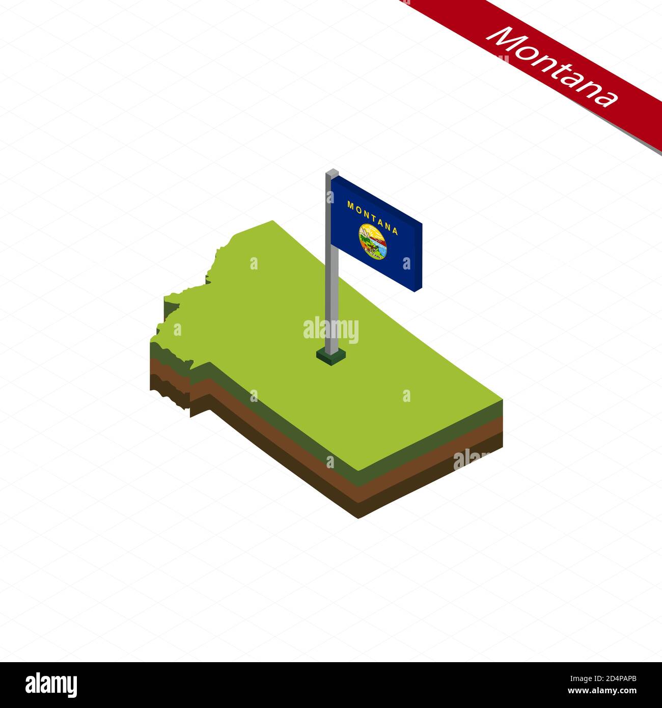 Isometric map and flag of Montana. 3D isometric shape of Montana State ...