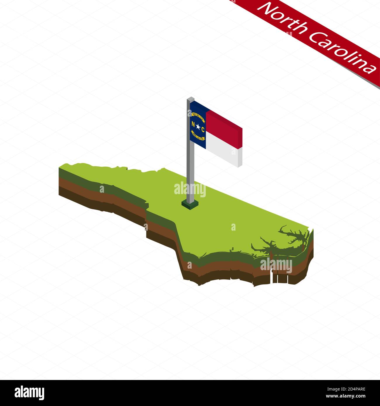 Nc. Sign Shape Isometric map and flag of North Carolina. 3D isometric shape of North ...