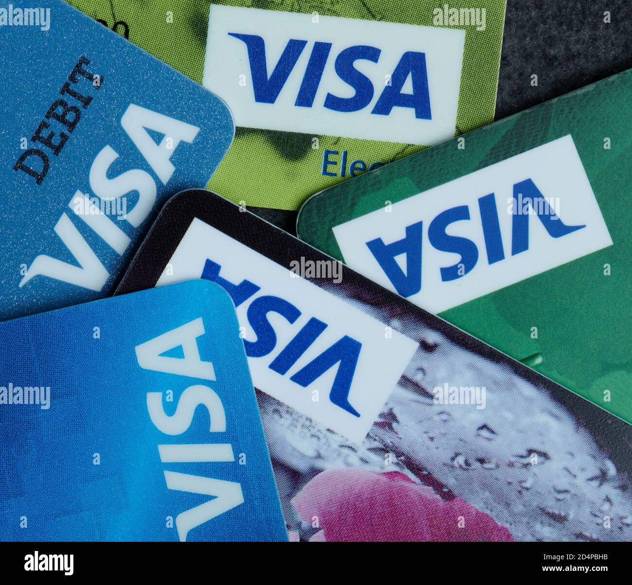 New york, USA - October 9, 2020: Visa credit plastic card macro close up view Stock Photo