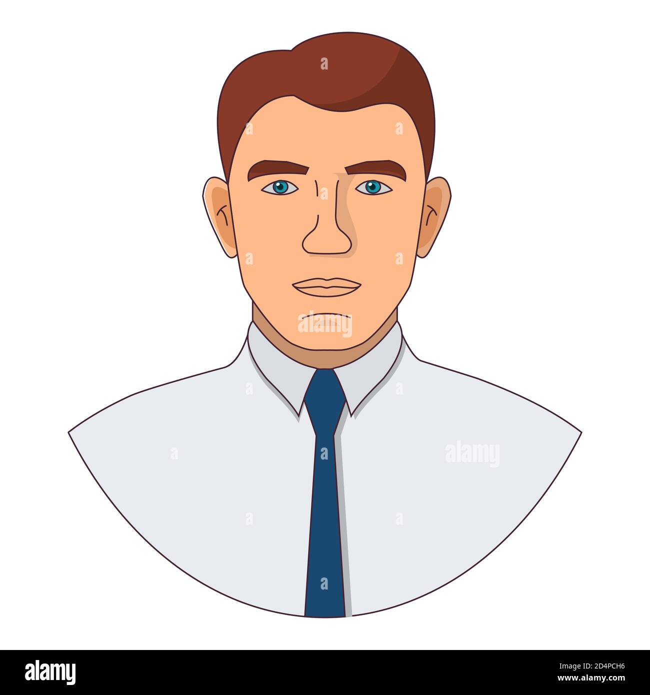 Cartoon character male office staff. A man in a shirt with a blue tie. Stock Vector