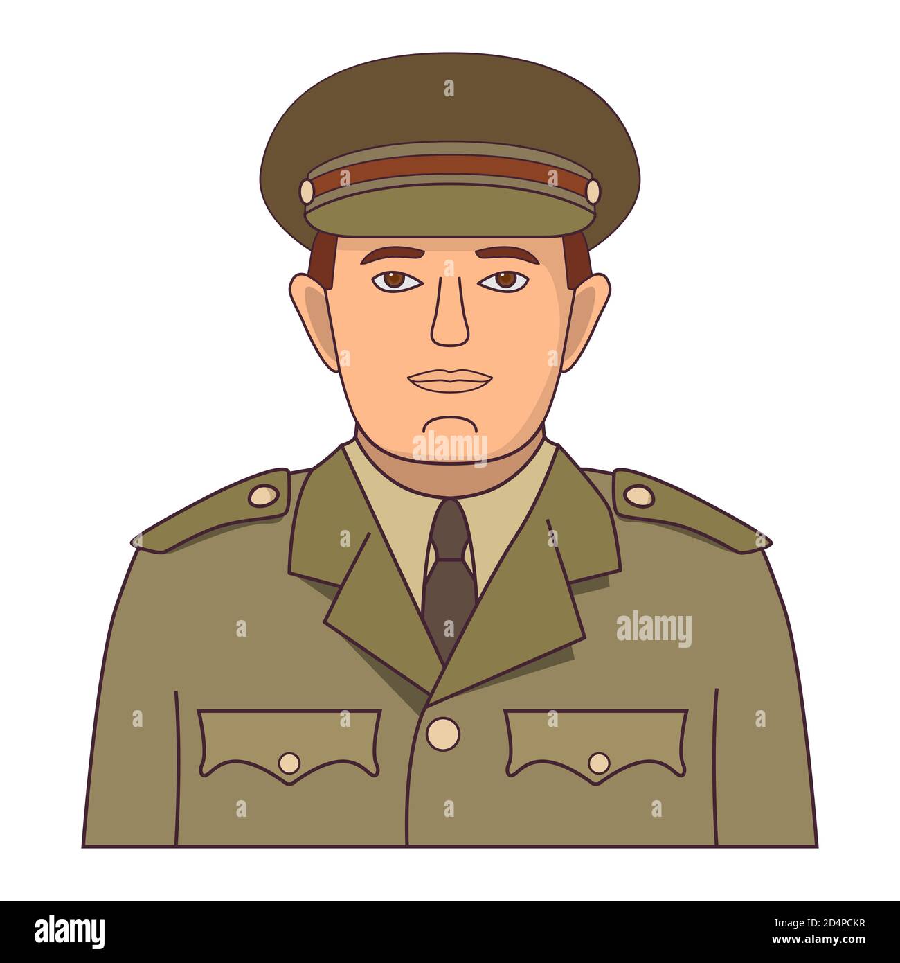 Army man soldier cartoon character .Military people, An officer in uniform and a cap. Stock Vector