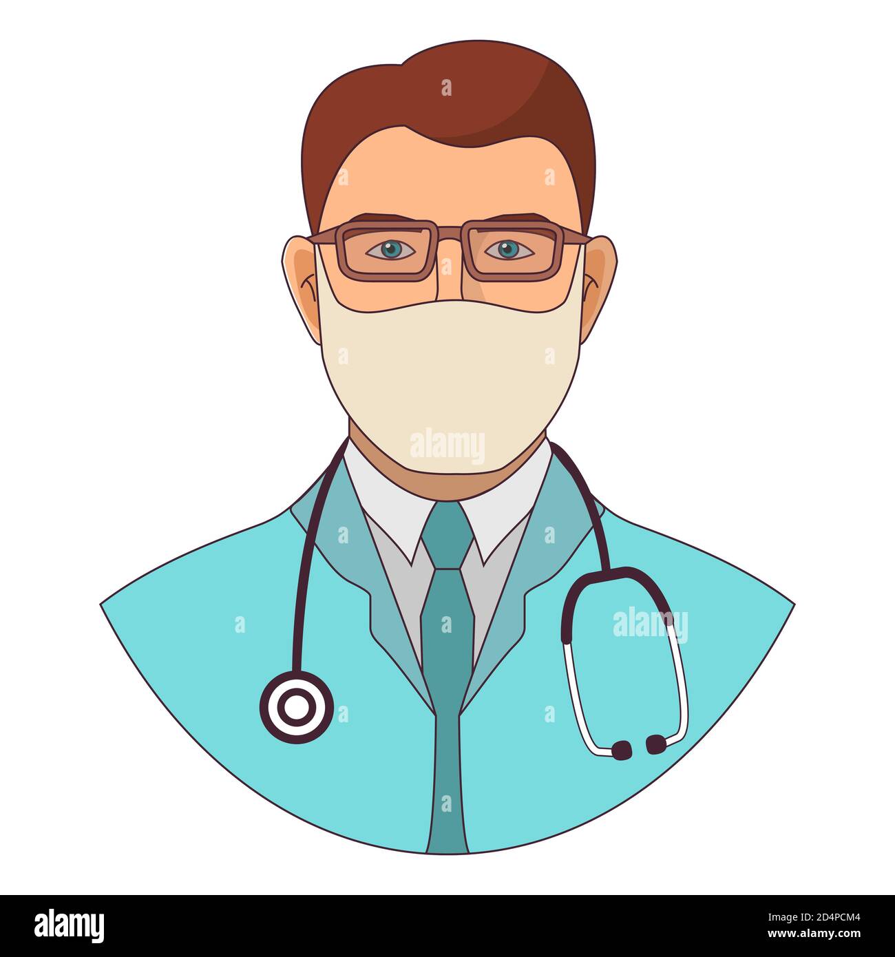 The male doctor wearing a medical mask.Cartoon flat vector. Stock Vector