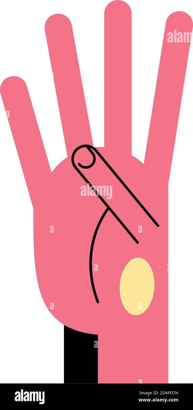 hand sign language four number line and fill style icon design of ...