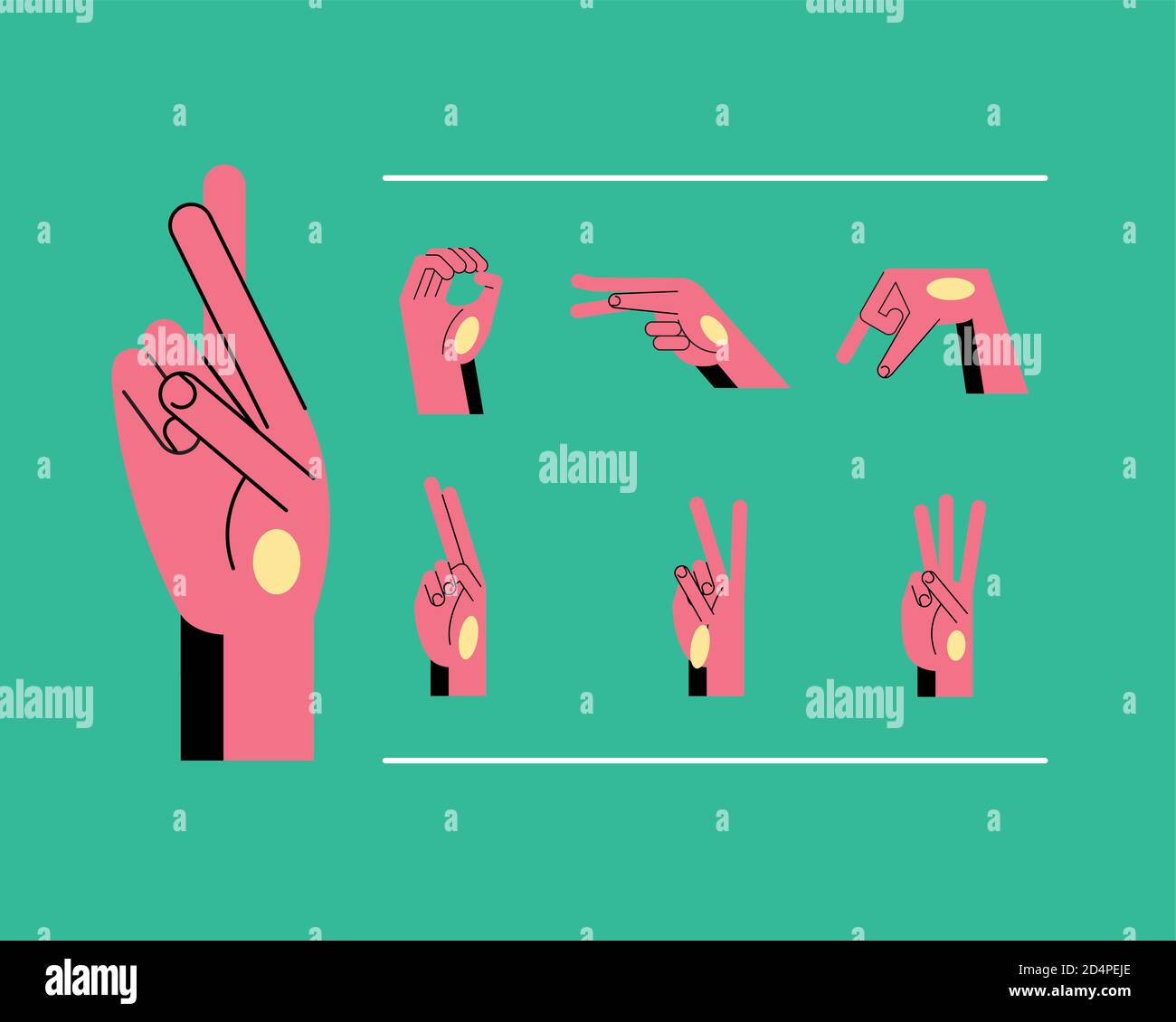 Hand Sign Language Alphabet Line And Fill Style Set Of Icons Design Of People Help And Finger