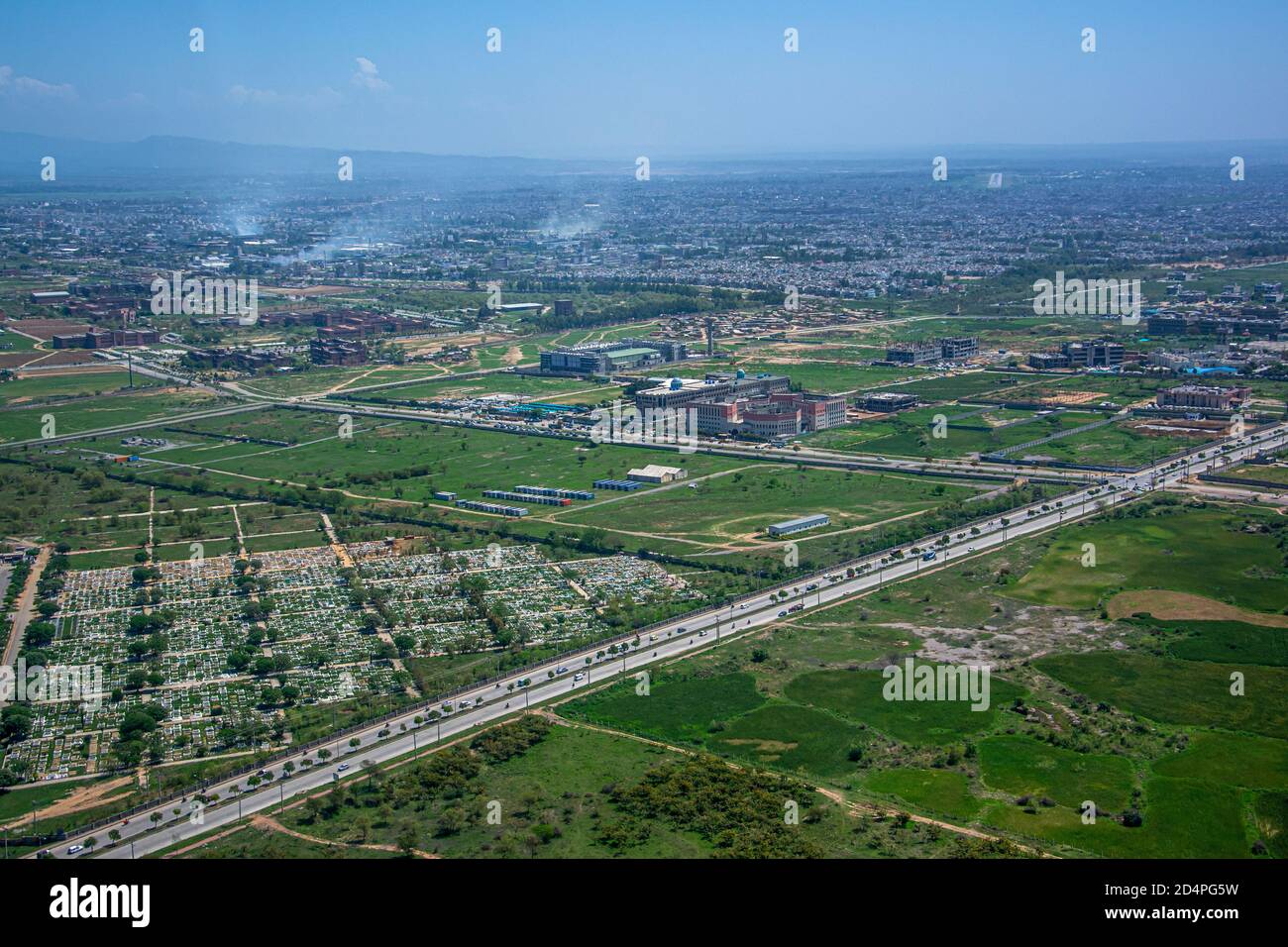 an aerial view of faisal mosque and monuments in Islamabad , the ...