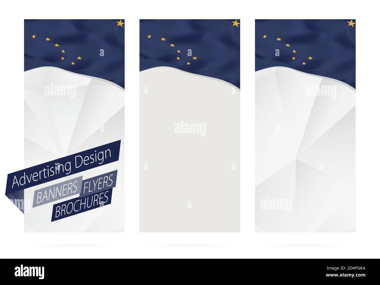 Design of banners, flyers, brochures with Alaska State Flag. Leaflet Template for website or printing. Vector Illustration. Stock Vector