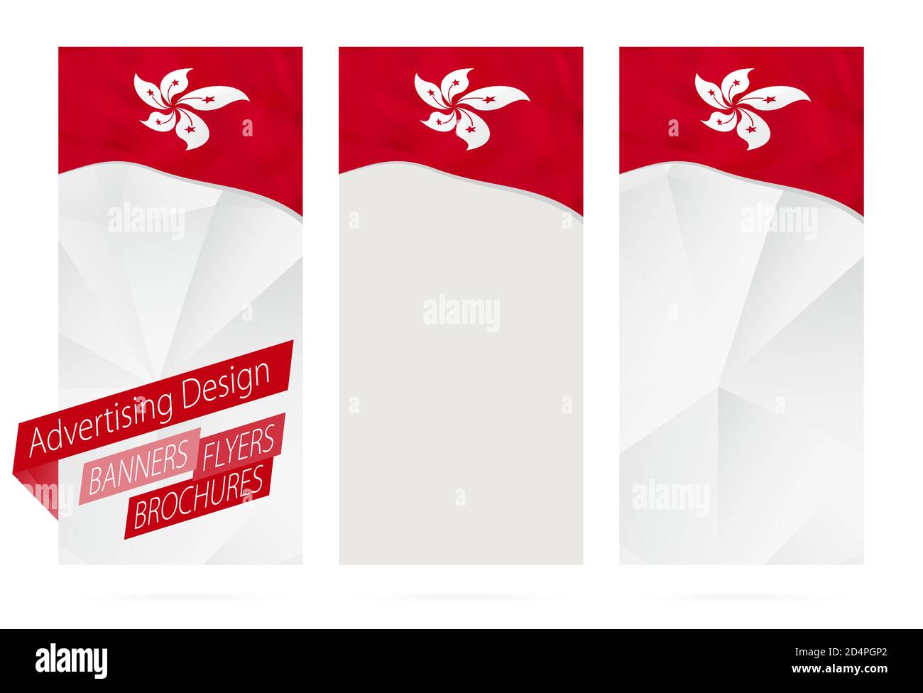 Design of banners, flyers, brochures with flag of Hong Kong. Leaflet