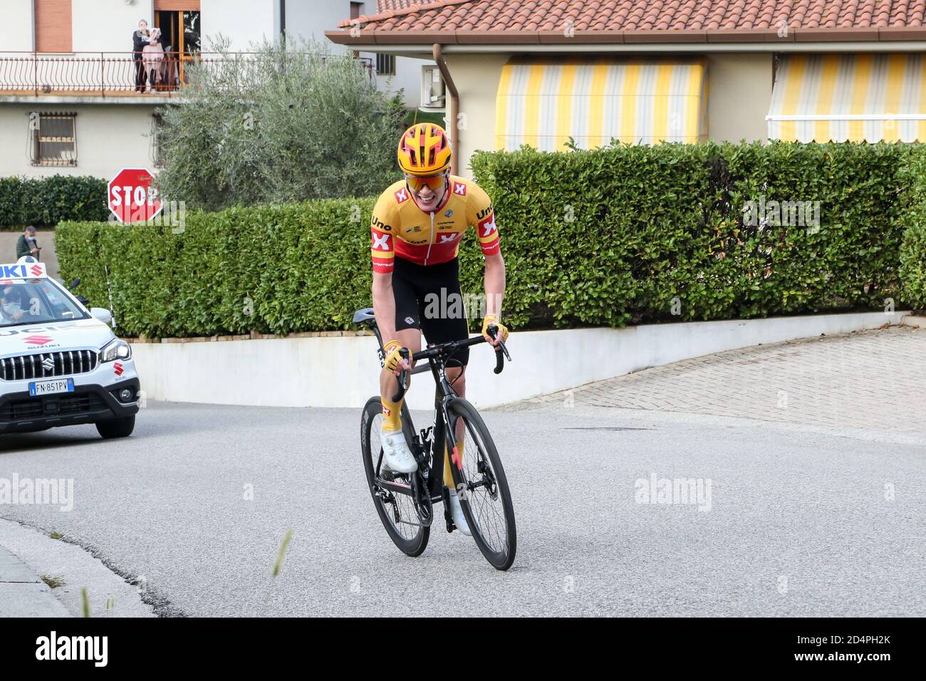 Buja, Italy. 10th Oct, 2020. buja, Italy, 10 Oct 2020, Andreas Leknessund - Uno XPro Cycling one man alone in charge during Under 23 Elite - In line race - Road Race San Vito al Tagliamento - Buja - Street Cycling - Credit: LM/Luca Tedeschi Credit: Luca Tedeschi/LPS/ZUMA Wire/Alamy Live News Stock Photo