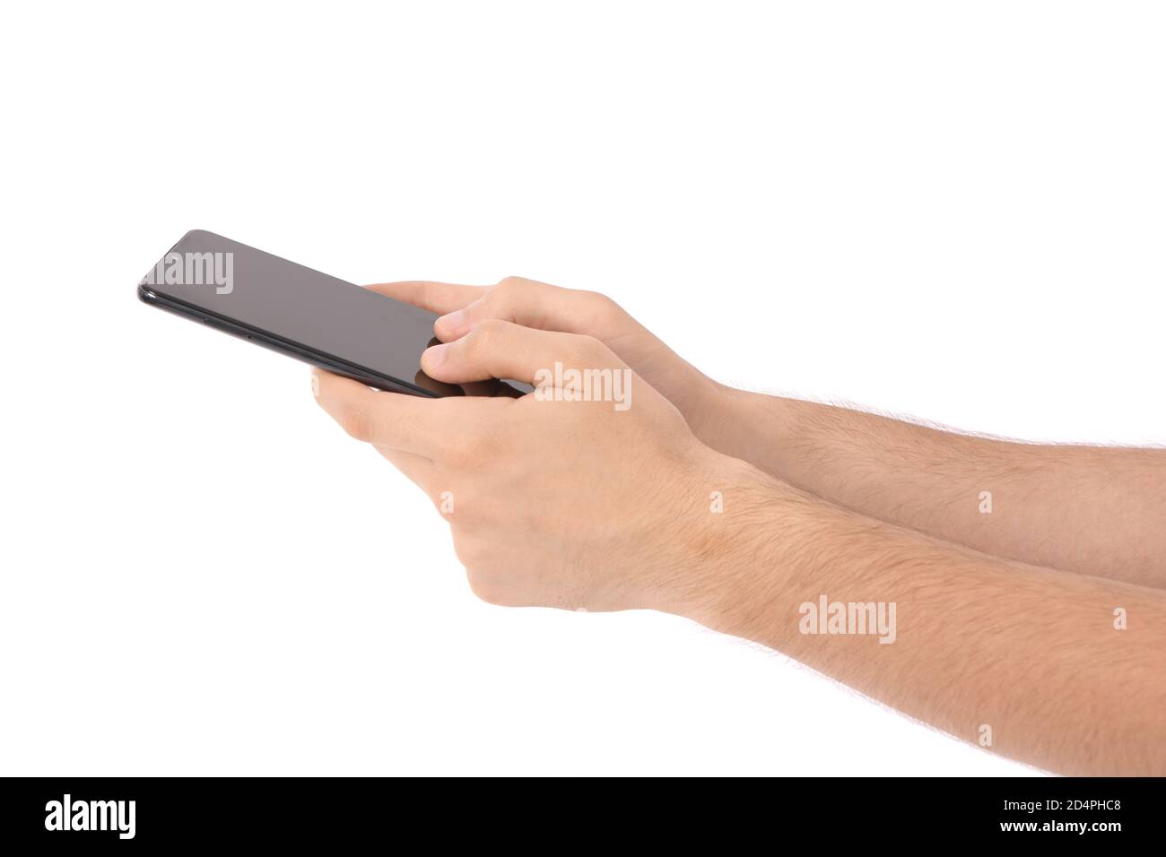 Man hand holding the black smartphone with blank screen. isolated on ...