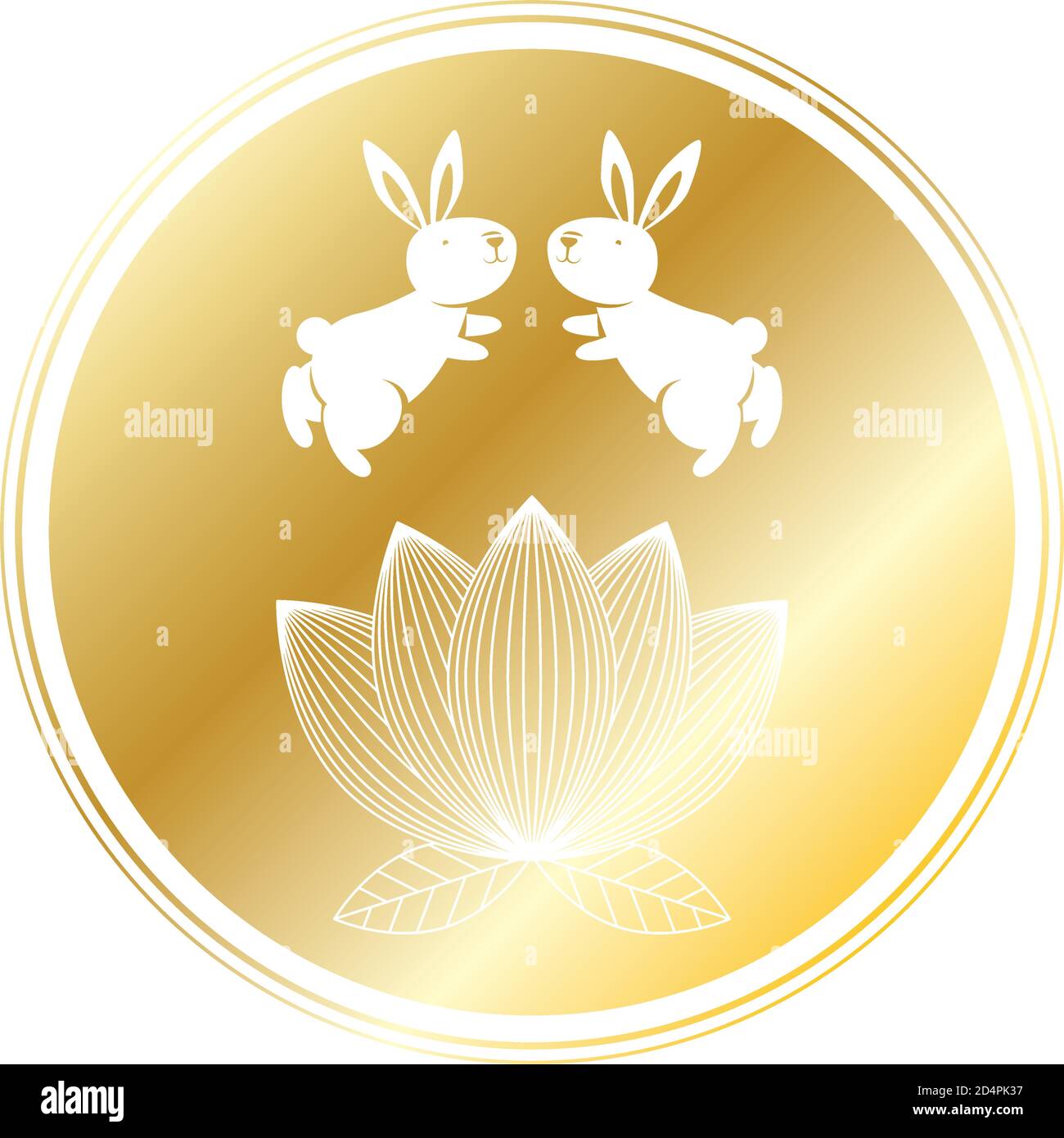 golden rabbits and lotus flower in mid autumn seal vector illustration ...