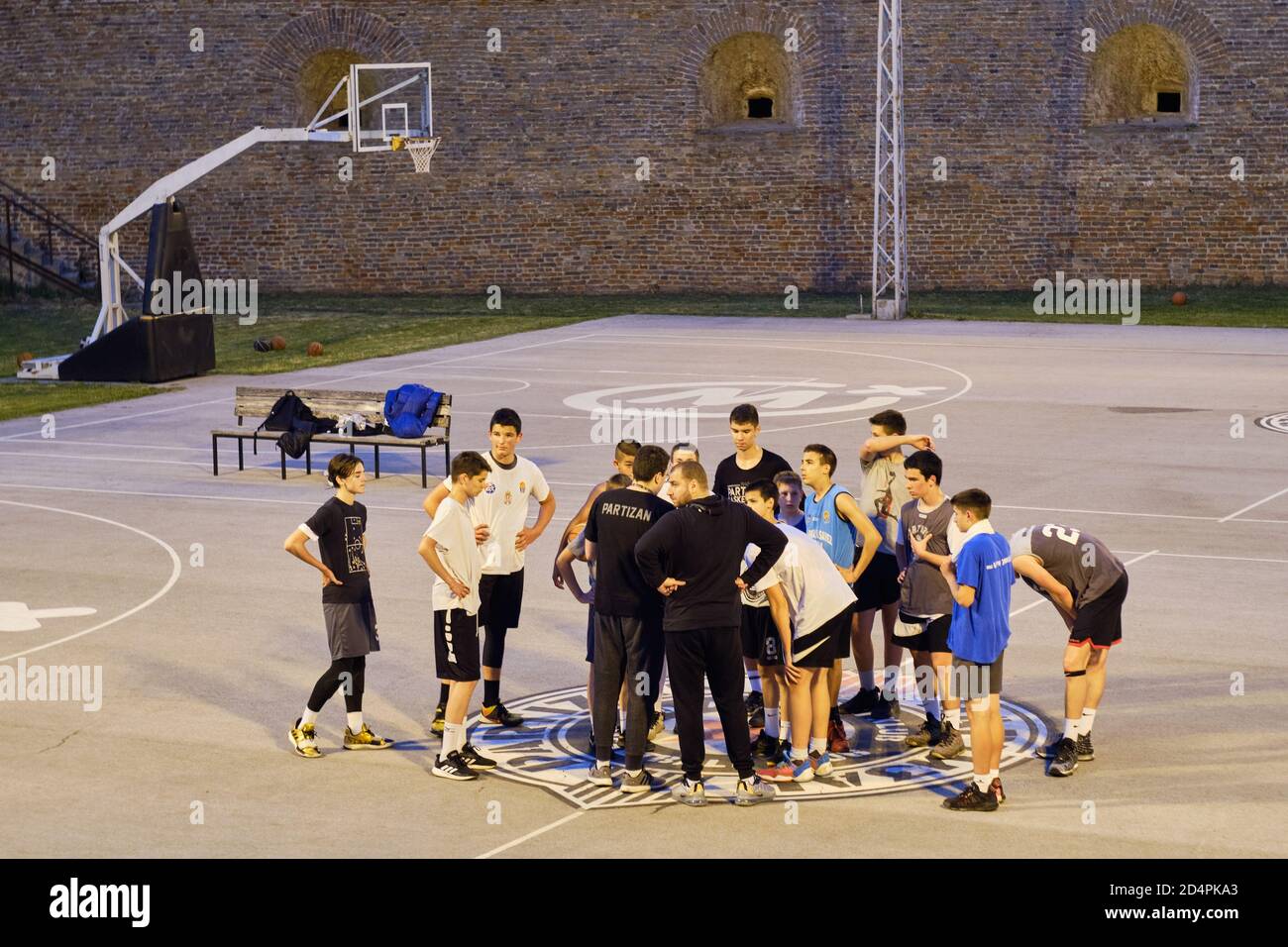 Belgrade / Serbia - May 30, 2020: Training of Basketball Club Partizan Belgrade youth team at Partizan basketball court in Belgrade fortress Kalemegda Stock Photo