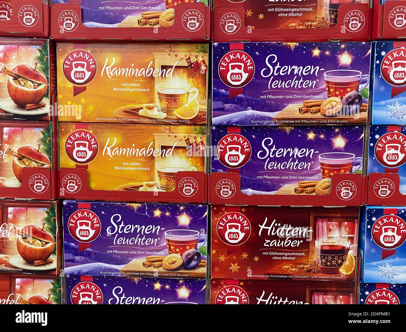 Viersen, Germany - June 9. 2020: View on stacked boxes Teekanne tea bags in  shelf of german supermarket Stock Photo - Alamy