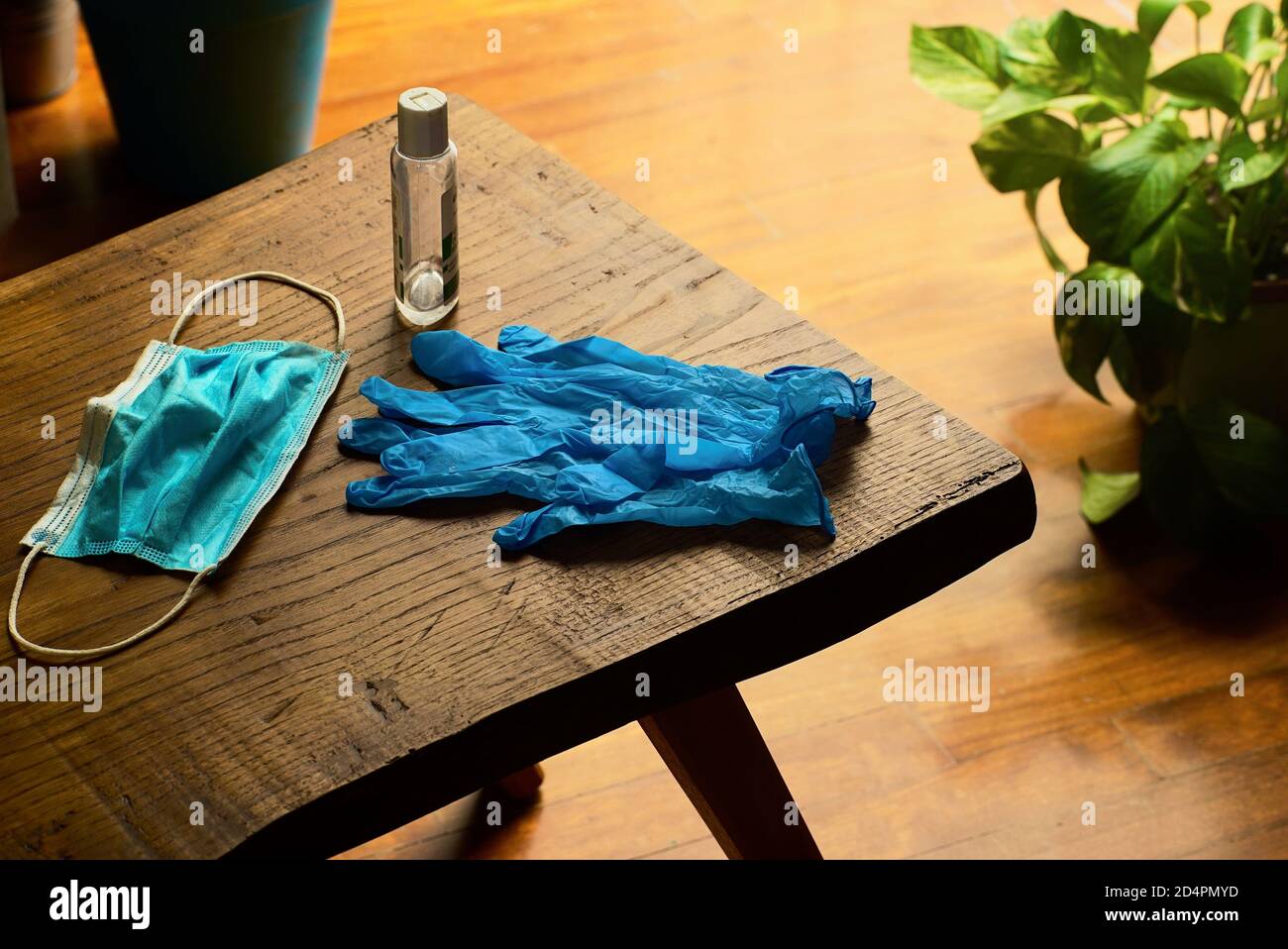 new normal. objects of everyday life after the coronavirus. on wooden ...