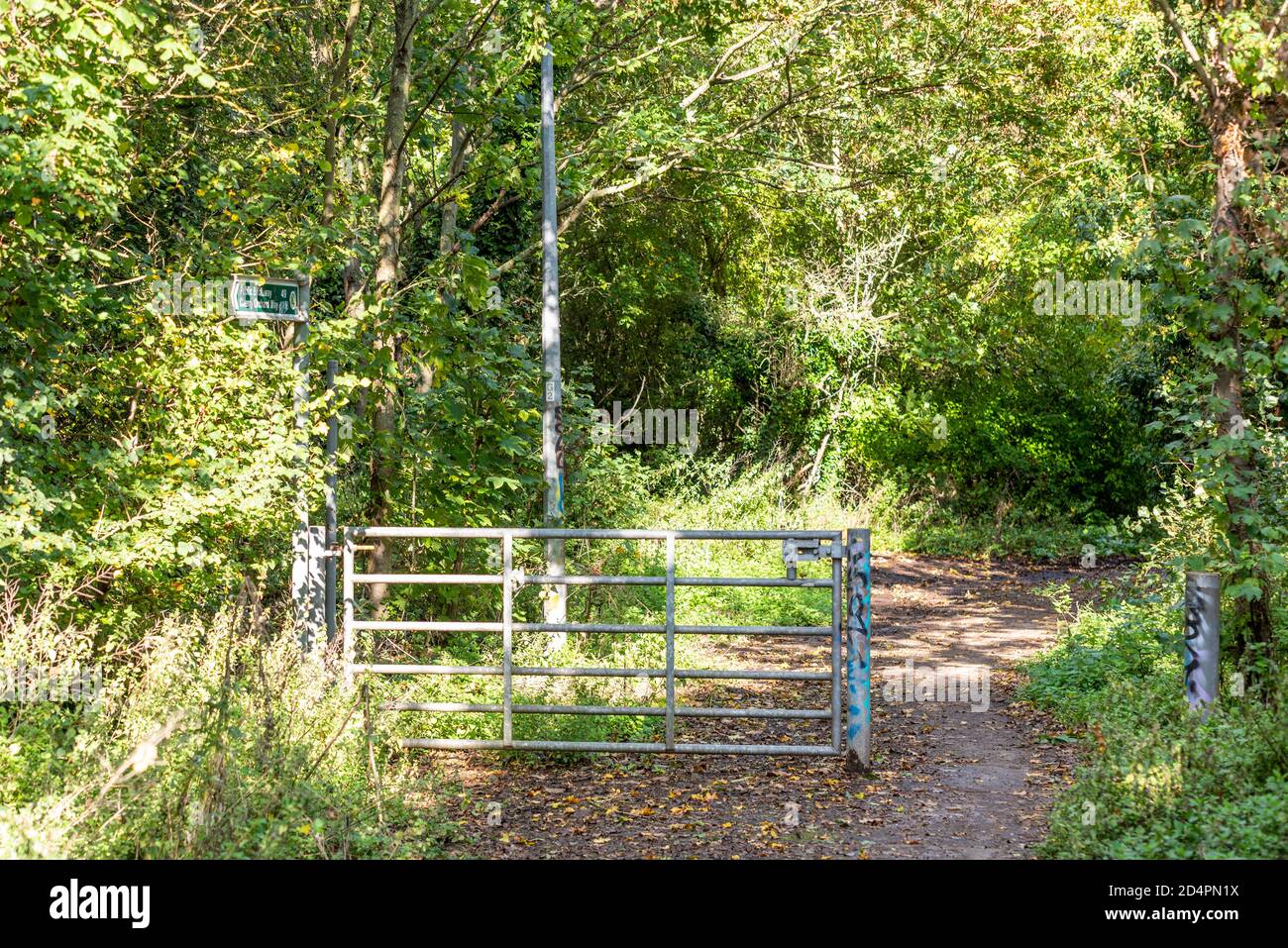 Public bridleway 49, Cherry Orchard Way, Rochford, Southend on Sea, Essex, UK. Mixed suburban and rural area woodland walk, wooded bridleway Stock Photo