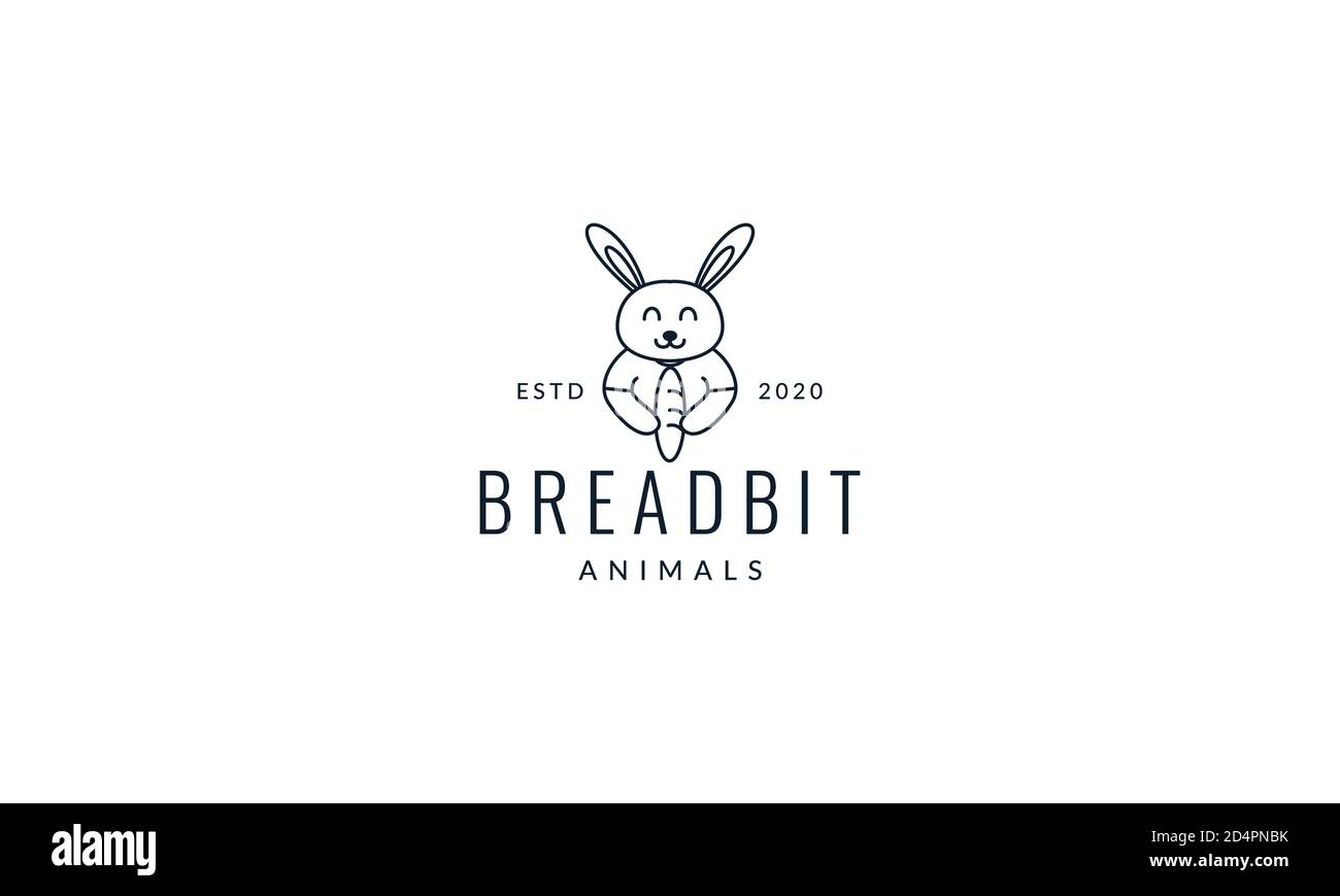 rabbit or bunny with bread line cute cartoon logo vector illustration design Stock Vector