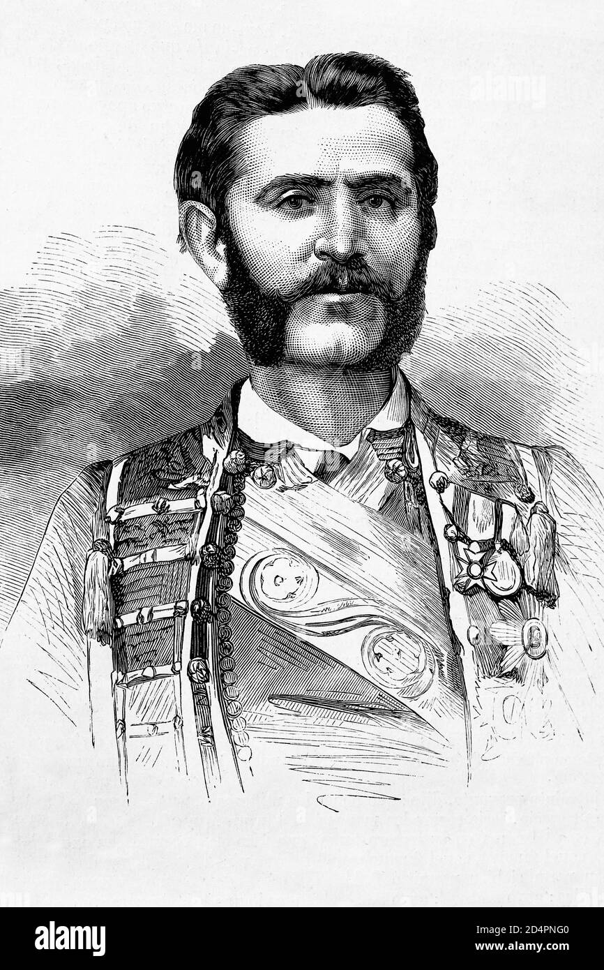 KIng Nicholas I of Montenegro. 1841-1921. Antique illustration. 1875. Stock Photo