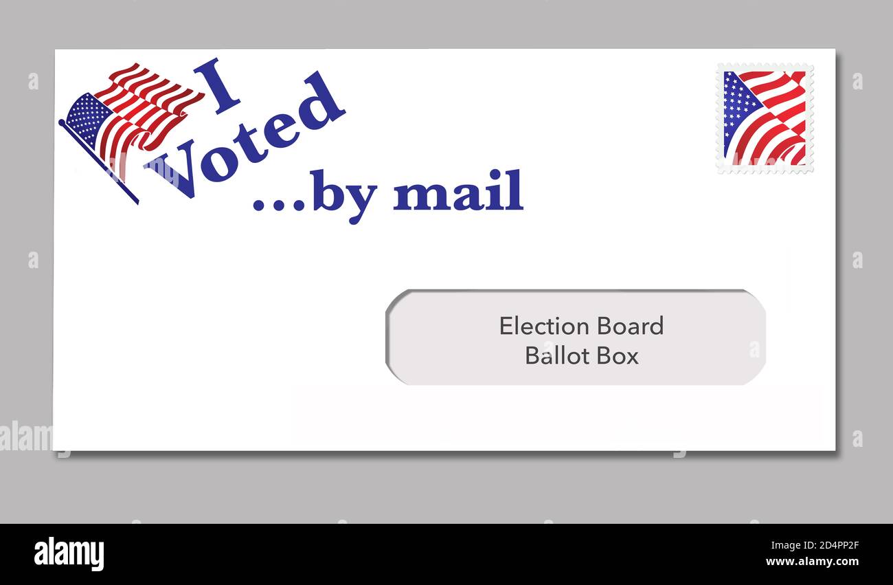 A election ballot envelope ready to be mailed includes the words: “I Voted by mail”. Stock Photo