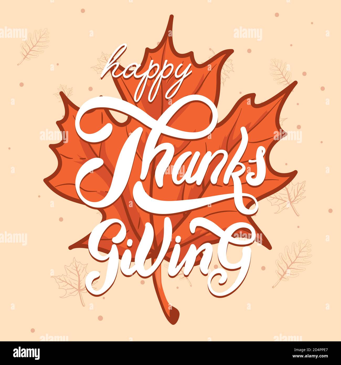 happy thanksgiving day celebration lettering with autumn maple leaf ...
