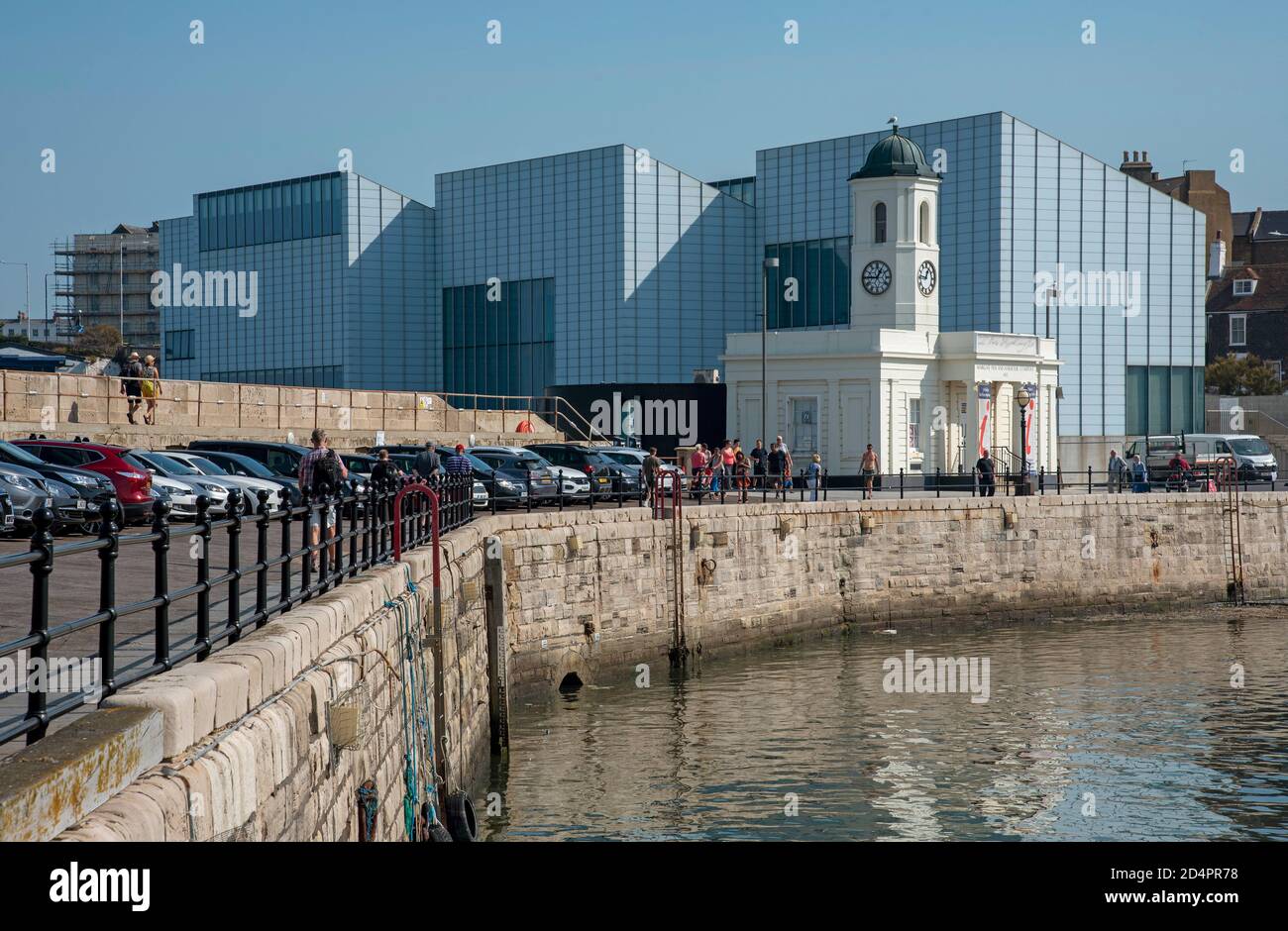 Margate, Kent, England,UK. 2020. Margate a seaside town. The tourist Information office and Turner Contemporary Building overlooking the harbour. Stock Photo
