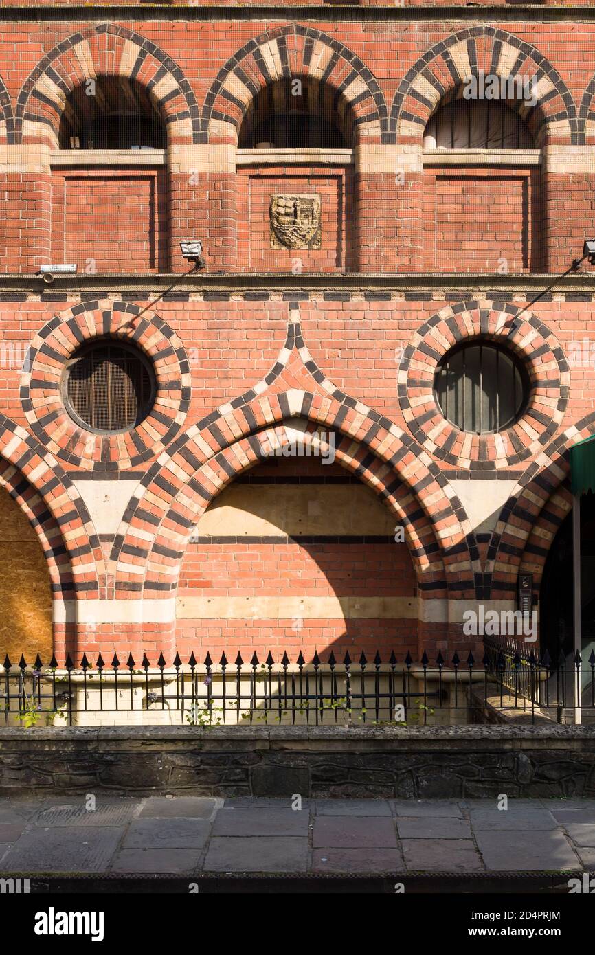 Detail of the Granary building, Welsh Back, Bristol, Victorian warehouse by Archibald Ponton & William Venn Gough in Bristol Byzantine style of 1868. Stock Photo
