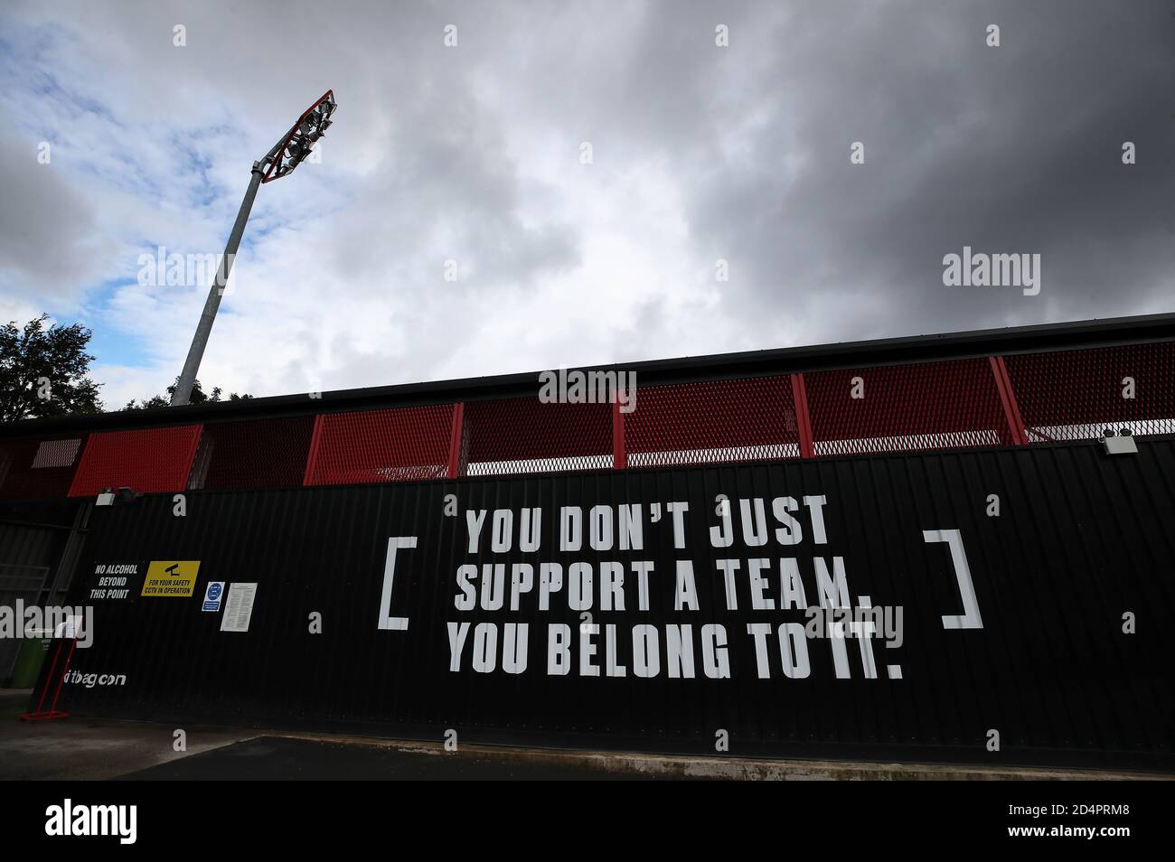 A view of an inspirational quote outside the ground before the Sky Bet League Two match at The Peninsula Stadium, Salford. Stock Photo