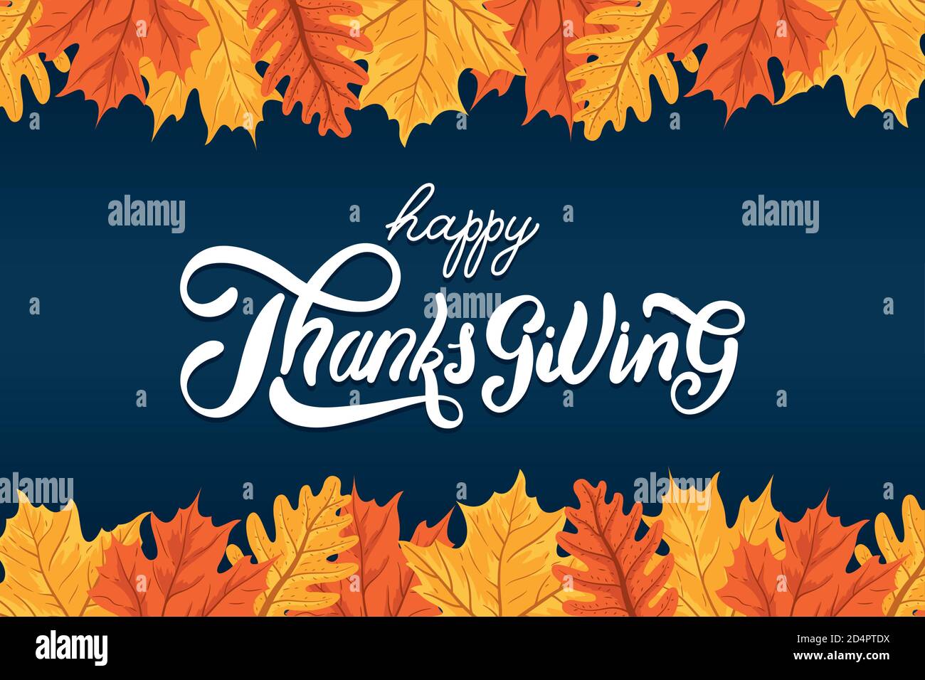 happy thanksgiving day celebration lettering with leafs autumn frame ...