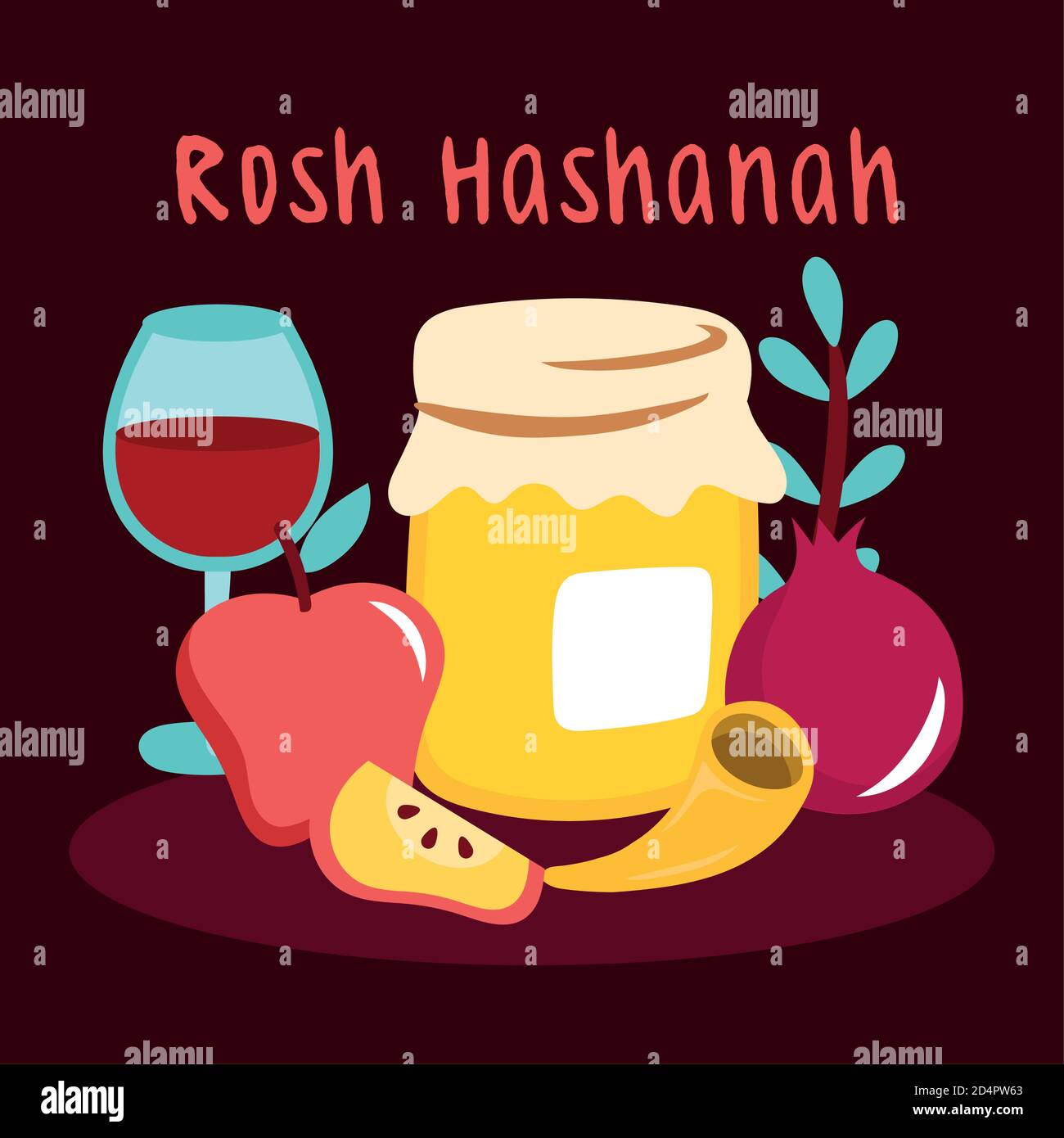 happy rosh hashanah celebration with fruits and wine cup vector