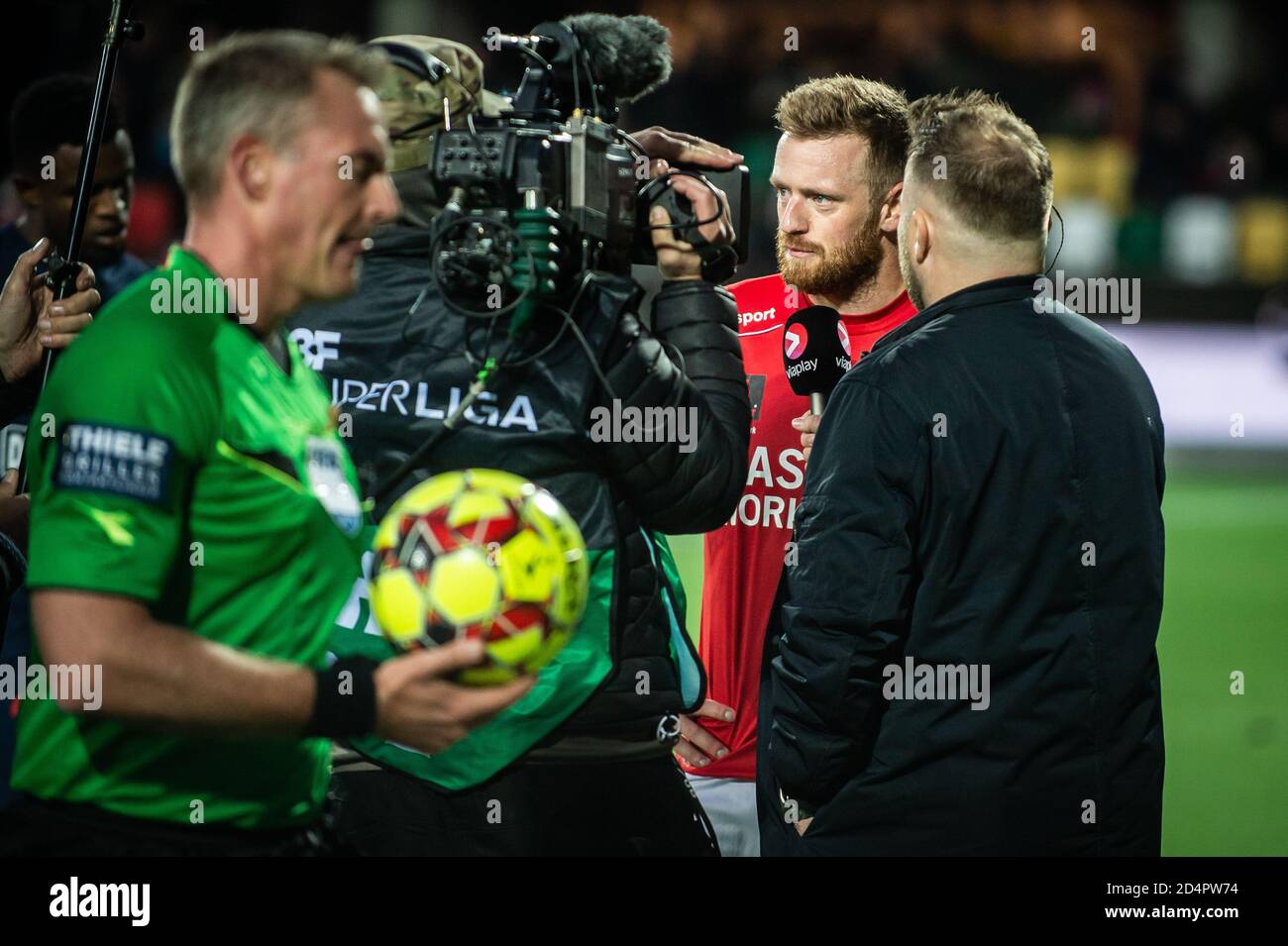 Silkeborg, Denmark. 06th, October 2019. Ronnie Schwartz (29) of Silkeborg IF seen during an interview after the 3F Superliga match between Silkeborg IF and FC Midtjylland at Jysk Park in Silkeborg. (Photo credit: Gonzales Photo - Morten Kjaer). Stock Photo