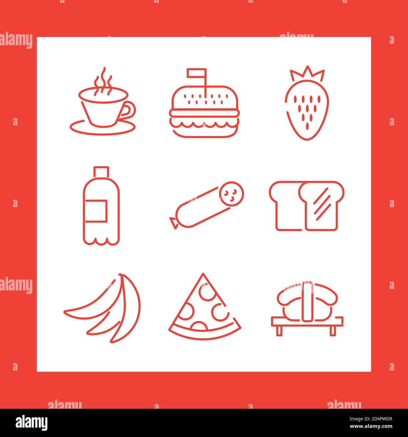 bundle of nine food set icons in red background vector illustration ...