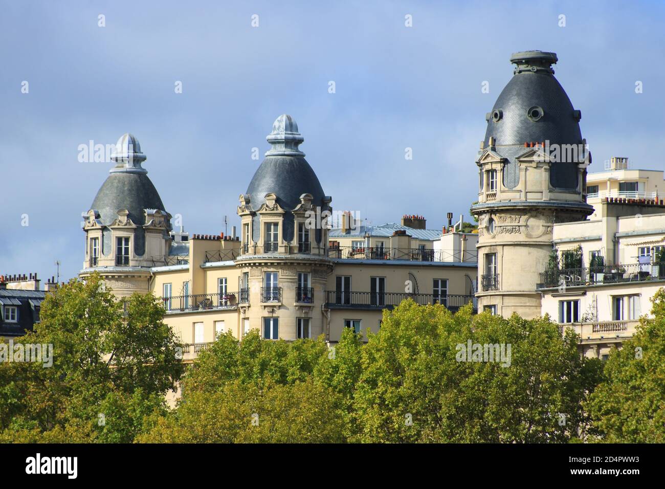 Paris, France. October 04. 2020.  Haussmann-style buildings with balconies. Resulting from the transformation under the second empire by Napoleon III Stock Photo