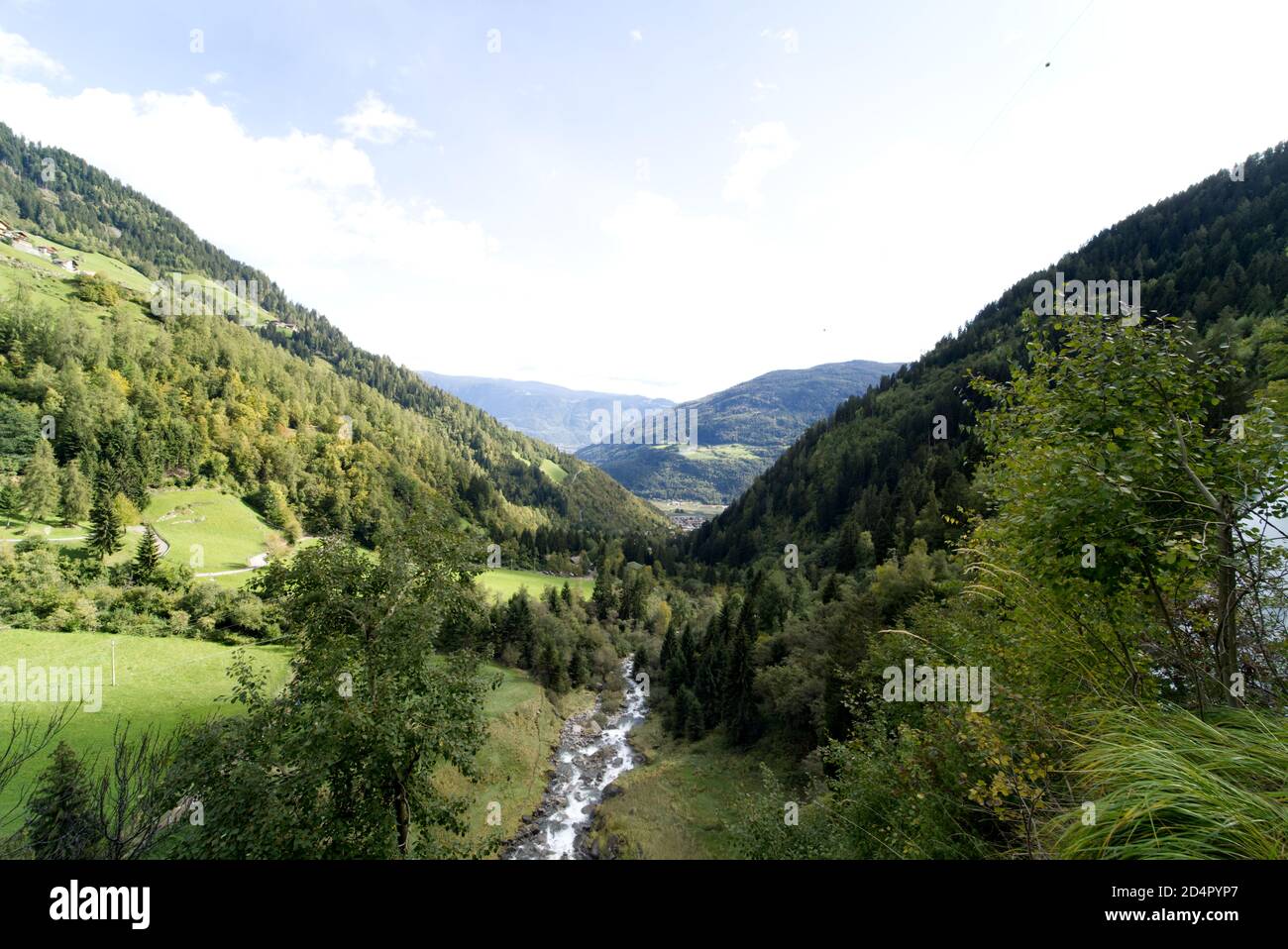 Scenic image of the stream from the waterfall near Partschins, South Tirol, Italy. Stock Photo