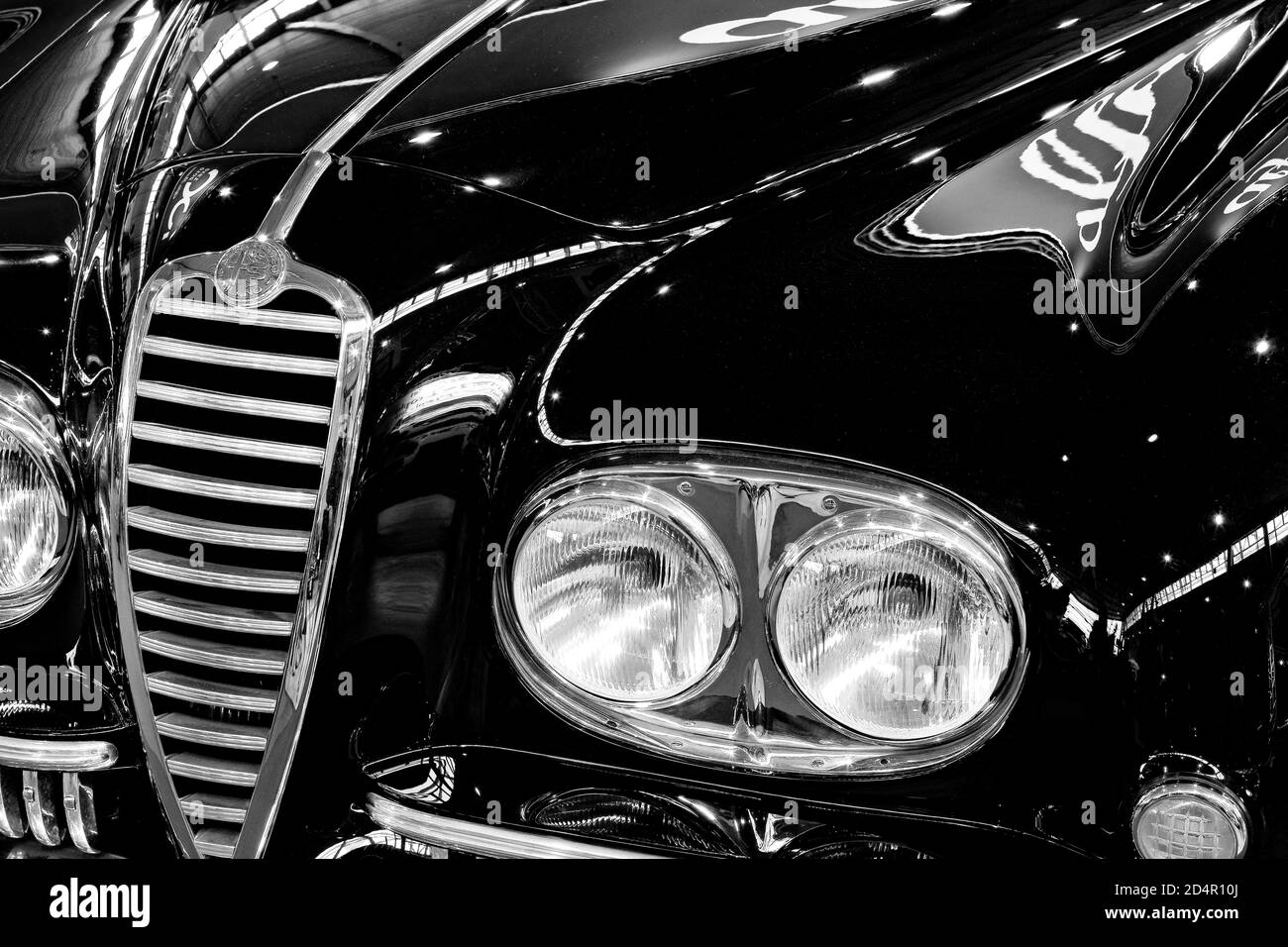 Oldtimer detail, Alfa Romeo 6C 2500 Pininfarina Coupe, in black and white Stock Photo