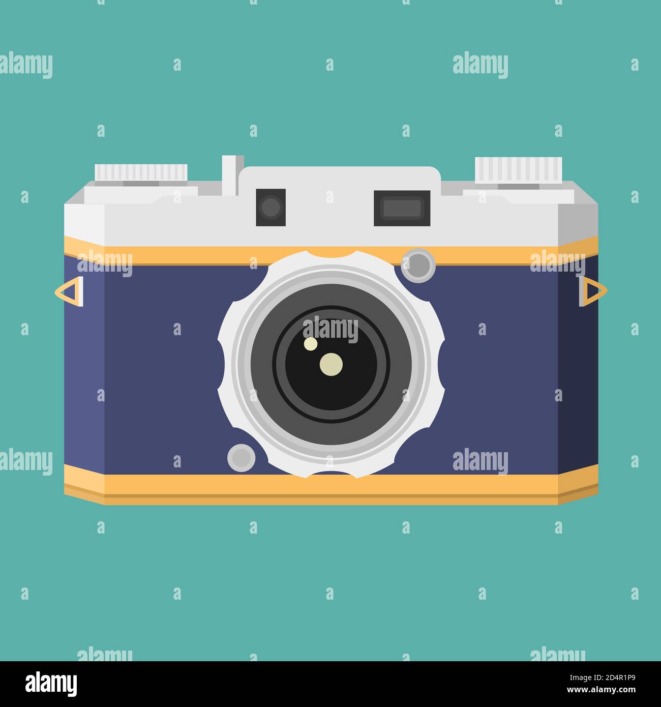 Retro camera in vintage flat style a vector. Photo shooting. Stock Vector