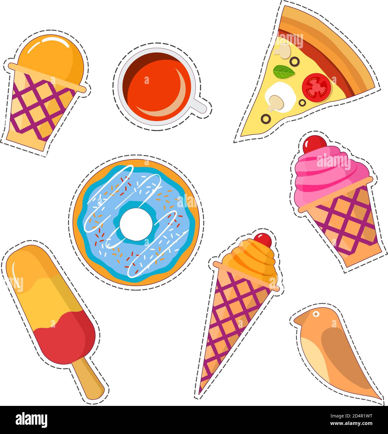 Stickers set of food patch in pop art style in  badges and  pins cartoon with a wafer cup of ice cream Stock Vector Image & Art - Alamy