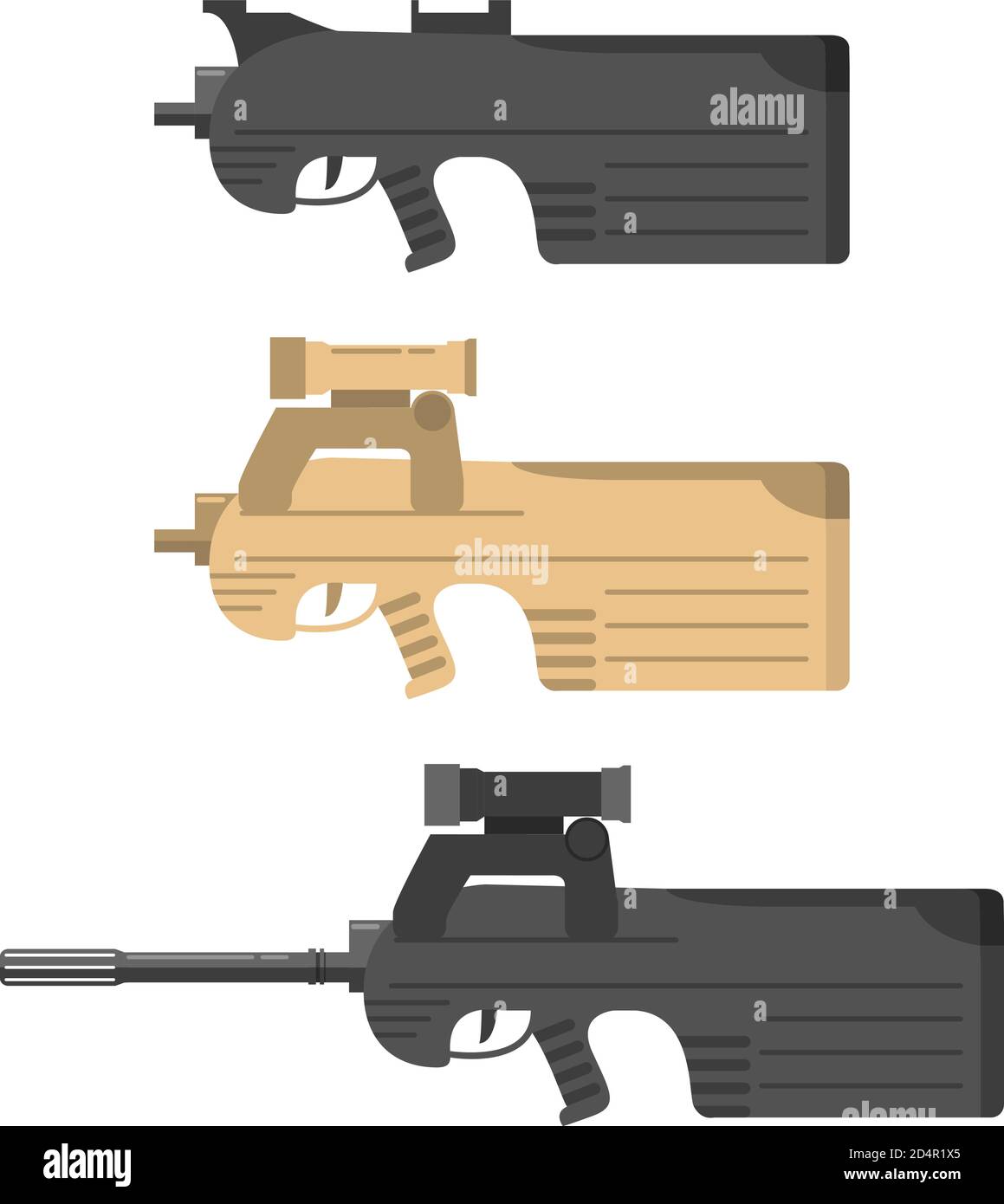 Firearms a vector in flat style. Automatic rifle, machine gun. Stock Vector