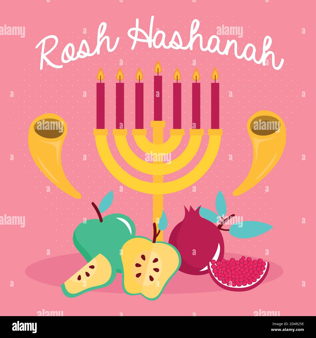 happy rosh hashanah celebration with chandelier and fruits vector