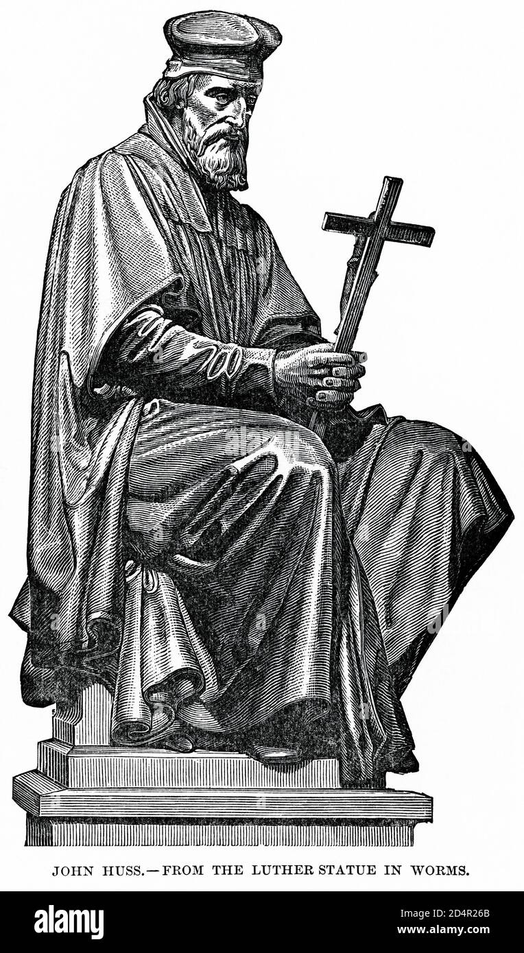 John Huss, from the Luther Statue in Worms, illustration, Ridpath's History of the World, Volume III, by John Clark Ridpath, LL. D., Merrill & Baker Publishers, New York, 1897 Stock Photo