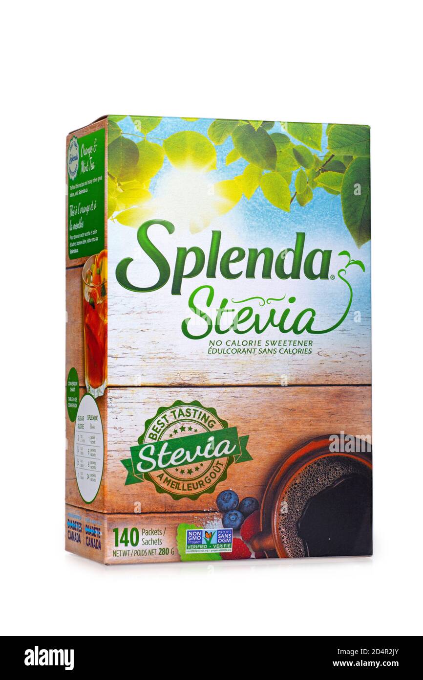 Box of Splenda Stevia, No Sugar No Calories Artificial Sweetener Stock Photo