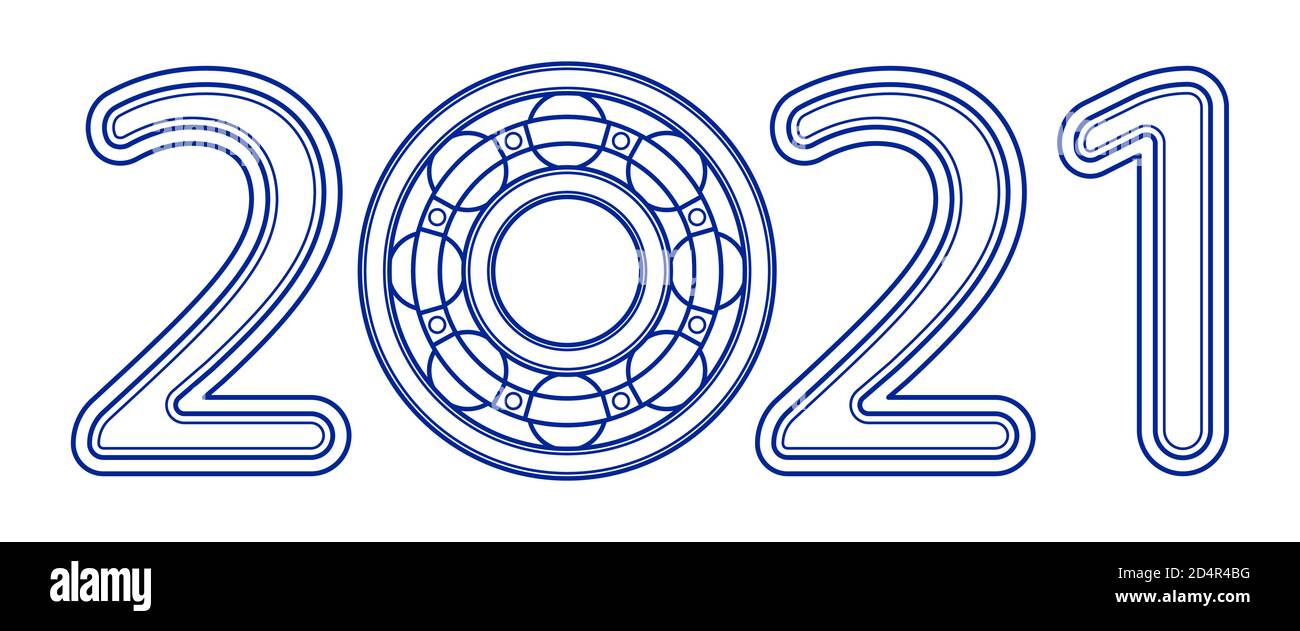 Illustration of the abstract 2021 New Year number with ball bearing Stock Vector
