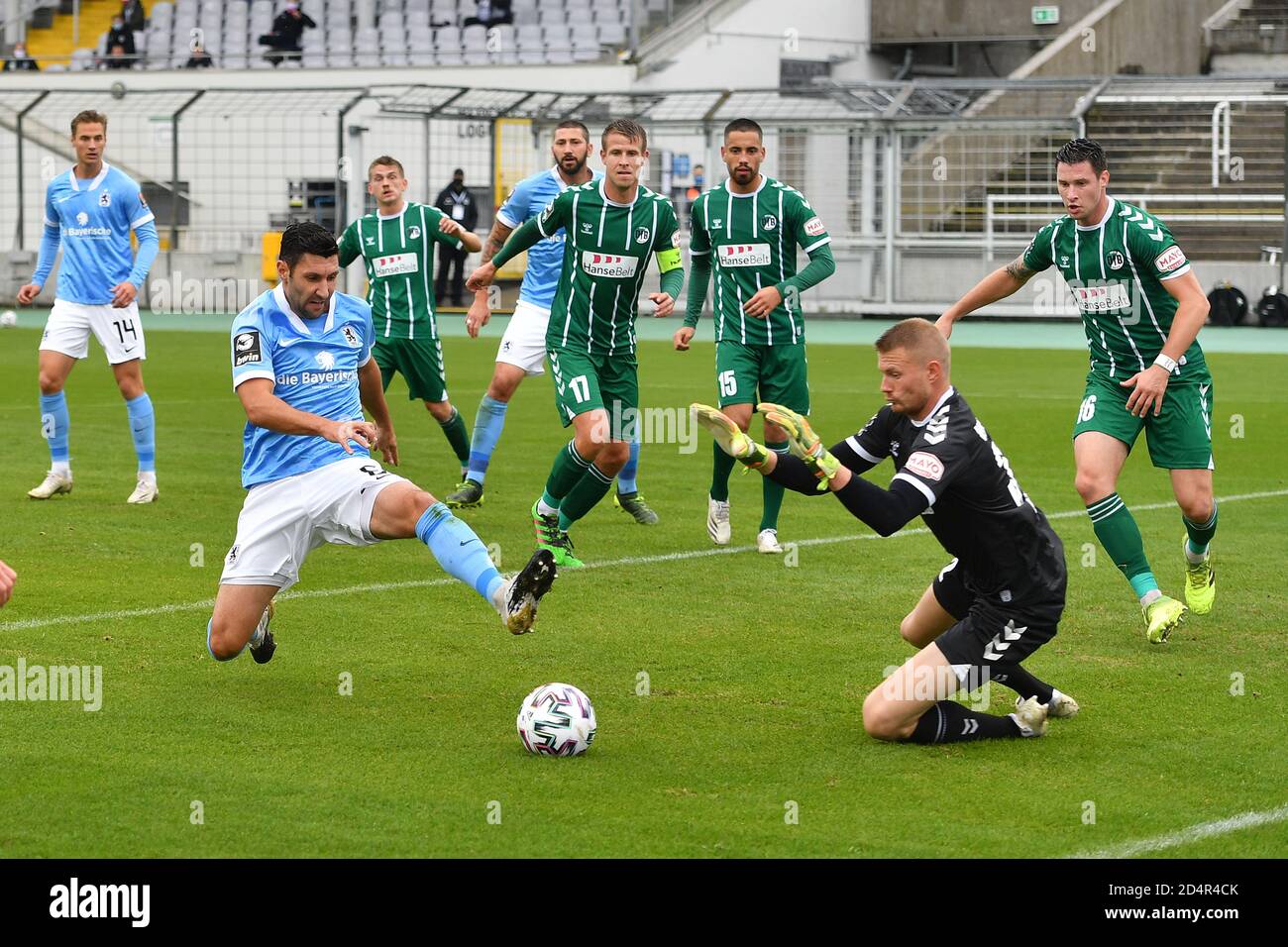 Penalty area scene, Stefan SALGER (TSV Munich 1860) heads the ball away,  action, duels. Soccer 3rd league, Liga3, TSV Munich 1860 - SC Verl on April  10th, 2021 in Muenchen GRUENWALDER STADION.