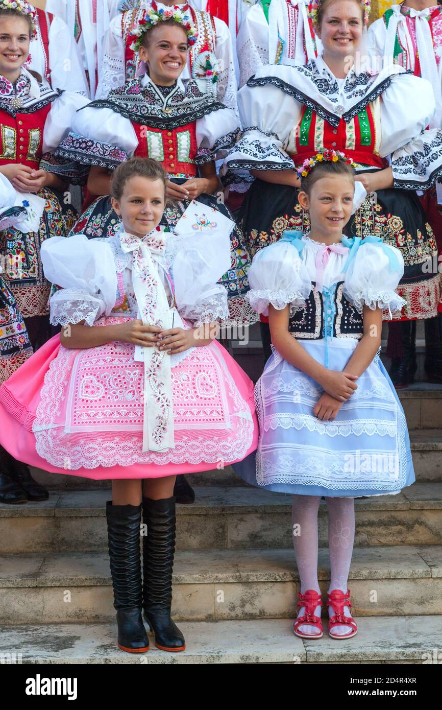 Children and young women in traditional dress  Europe South Moravia Czech Republic Traditional Czech people Stock Photo